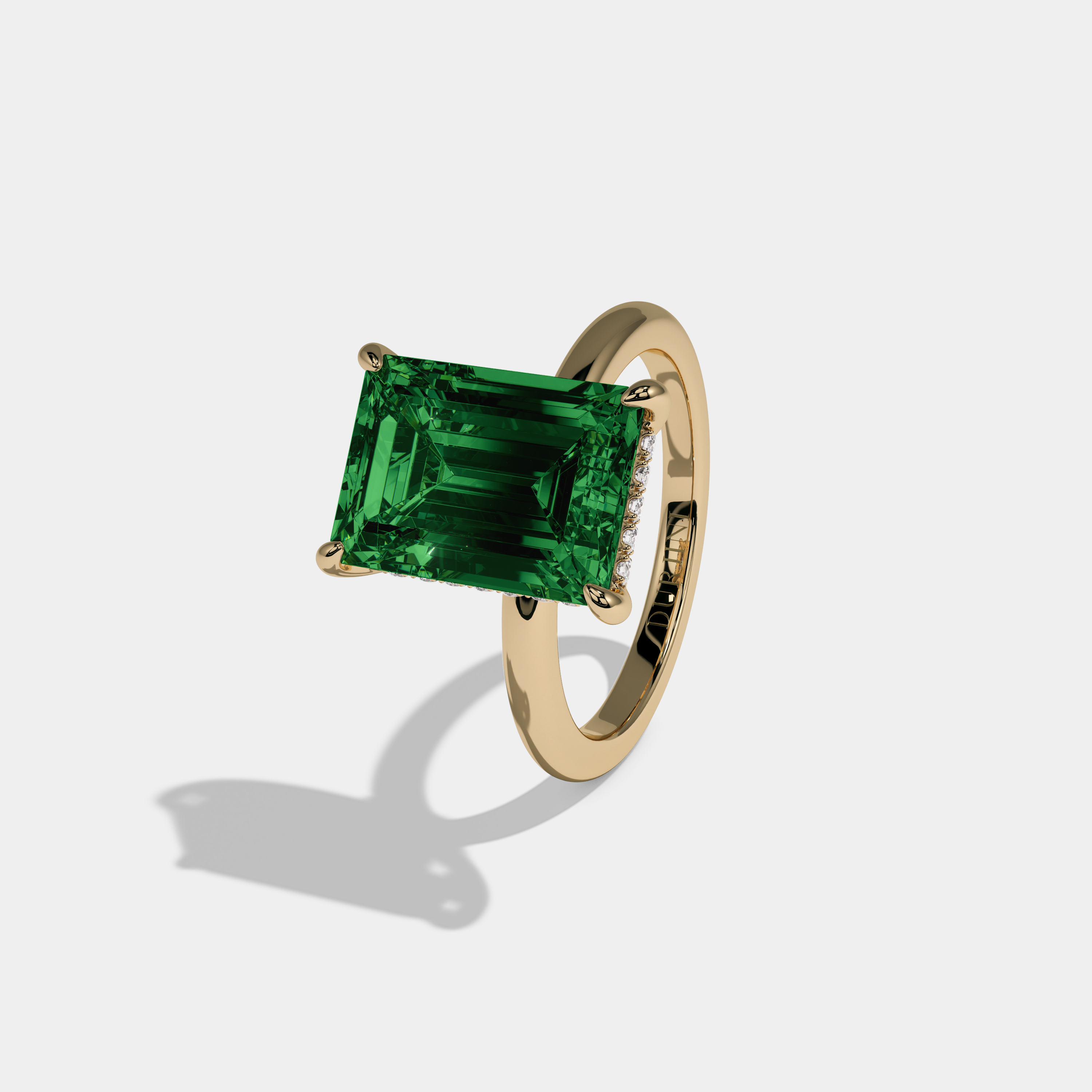 Margaret Fancy Light Green Emerald Cut Diamond Plain Band Engagement Ring 6.5ct 18K Yellow Gold