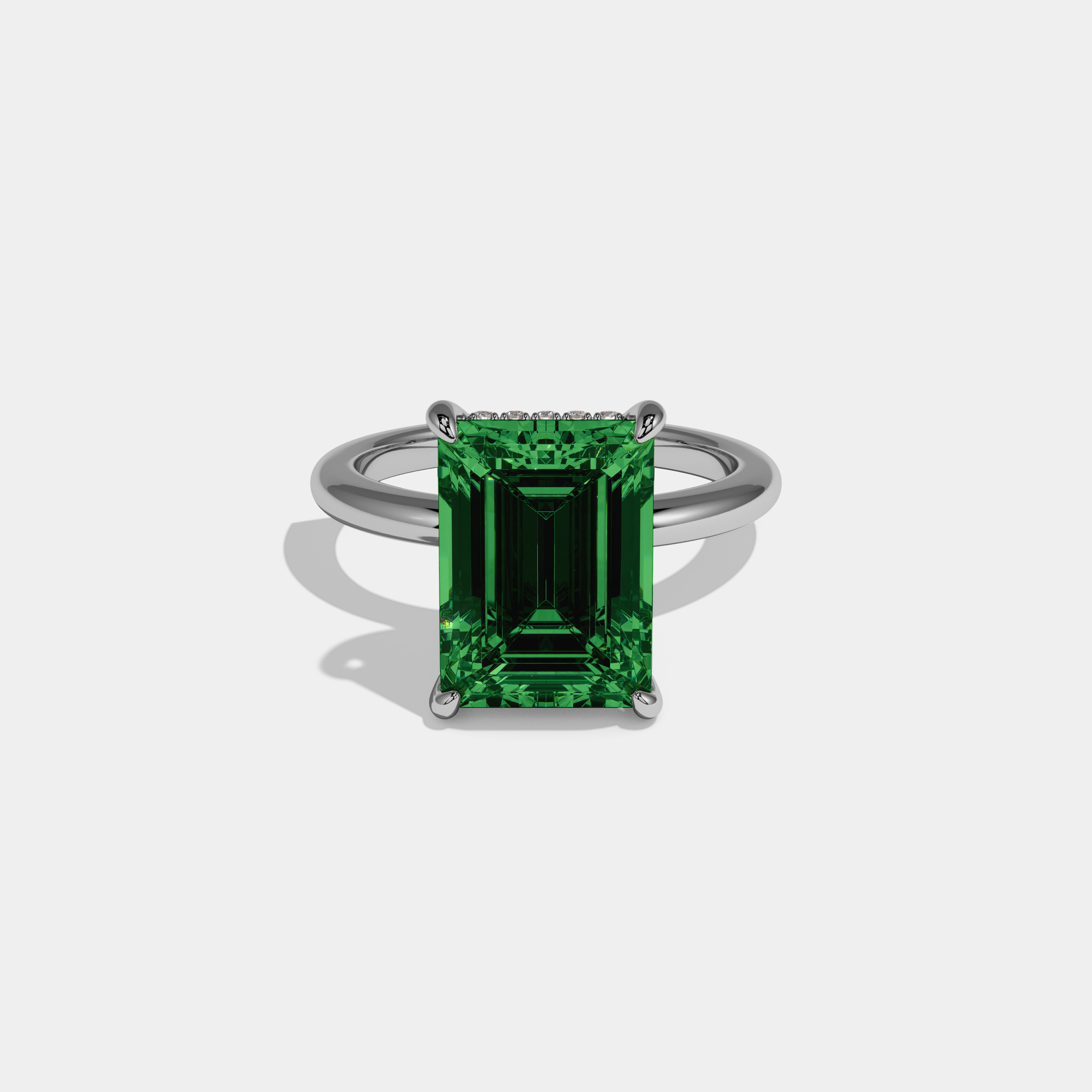 Eugenie Fancy Dark Green Emerald Cut Diamond Plain Band Engagement Ring 6.5ct 18K White Gold