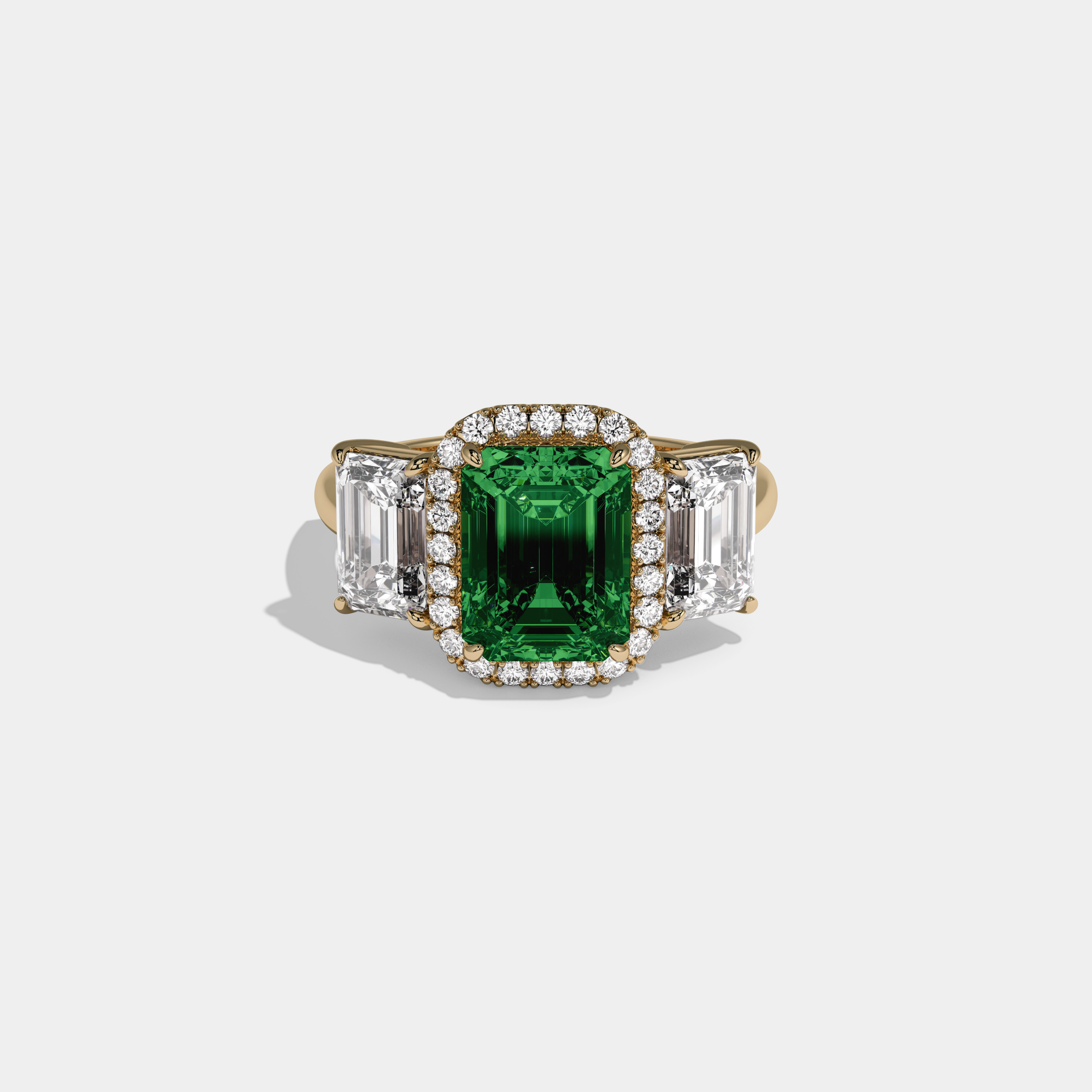 Margaret Fancy Dark Green Emerald Cut Diamond Plain Band With Emerald Cut Sides Engagement Ring 8ct 18K Yellow Gold