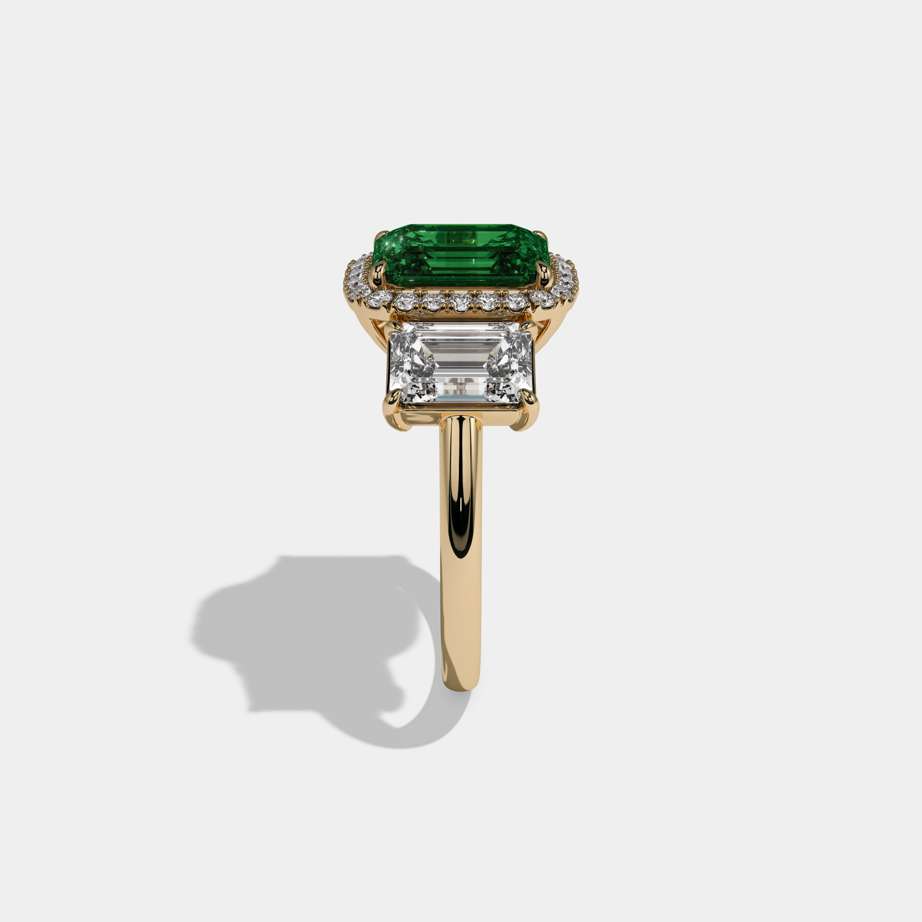 Margaret Fancy Dark Green Emerald Cut Diamond Plain Band With Emerald Cut Sides Engagement Ring 8ct 18K Yellow Gold