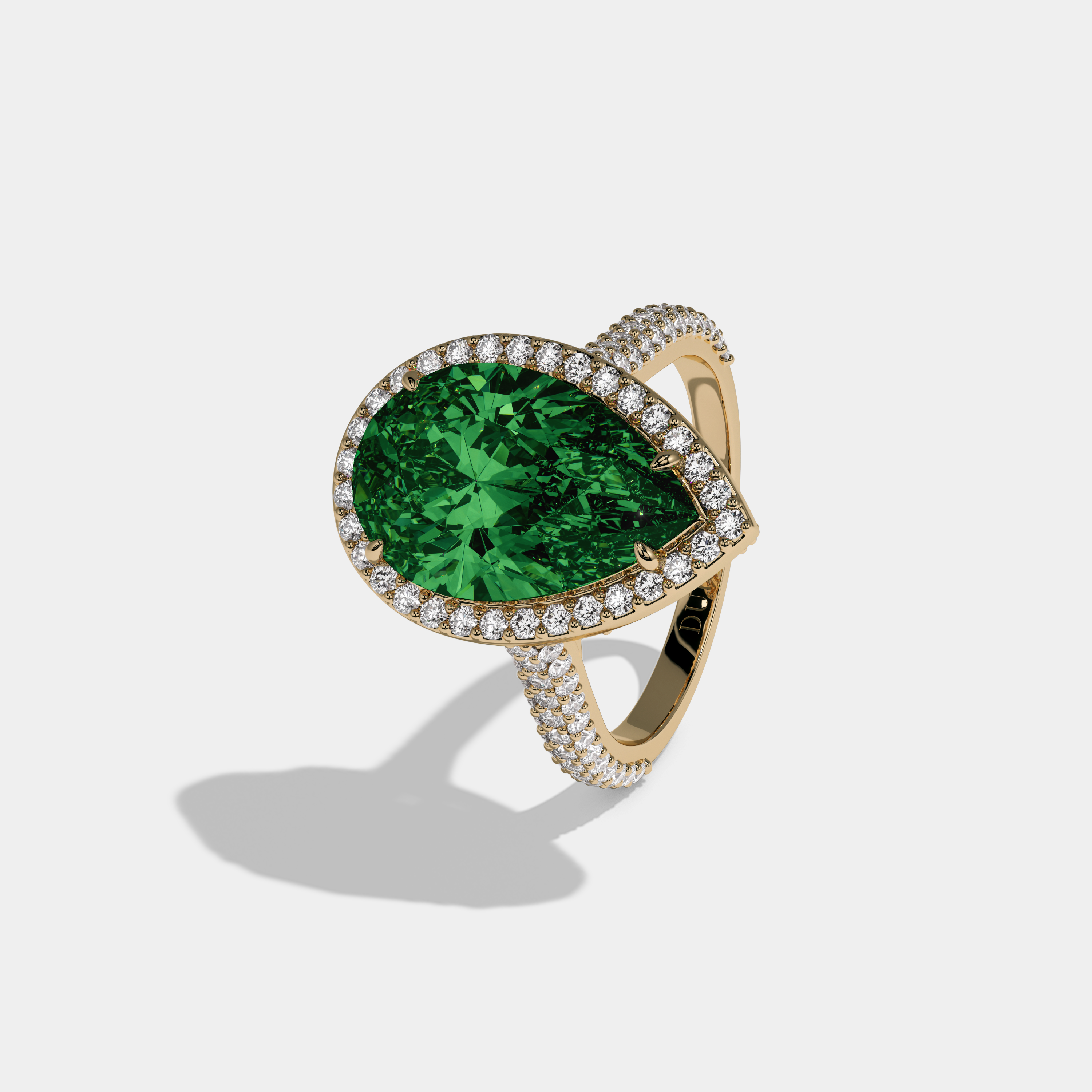 Helena Fancy Dark Green Pear Cut Diamond Band Engagement Ring 8ct 18k Yellow Gold
