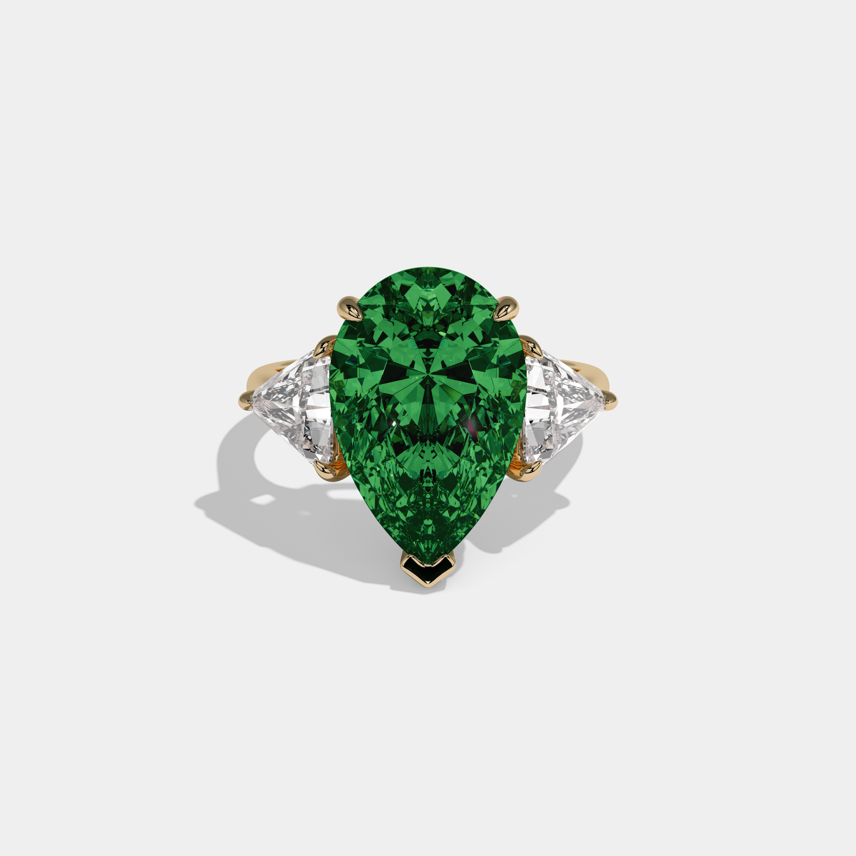 Margaret Fancy Dark Green Pear Cut Diamond Plain Band With Triangle Cut Sides Engagement Ring 8ct 18K Yellow Gold