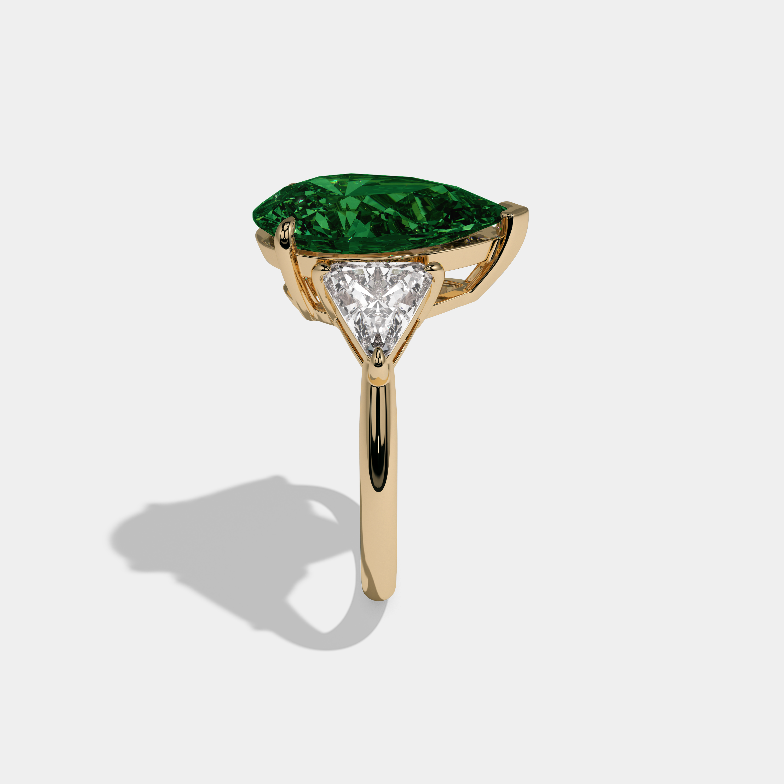 Margaret Fancy Dark Green Pear Cut Diamond Plain Band With Triangle Cut Sides Engagement Ring 8ct 18K Yellow Gold