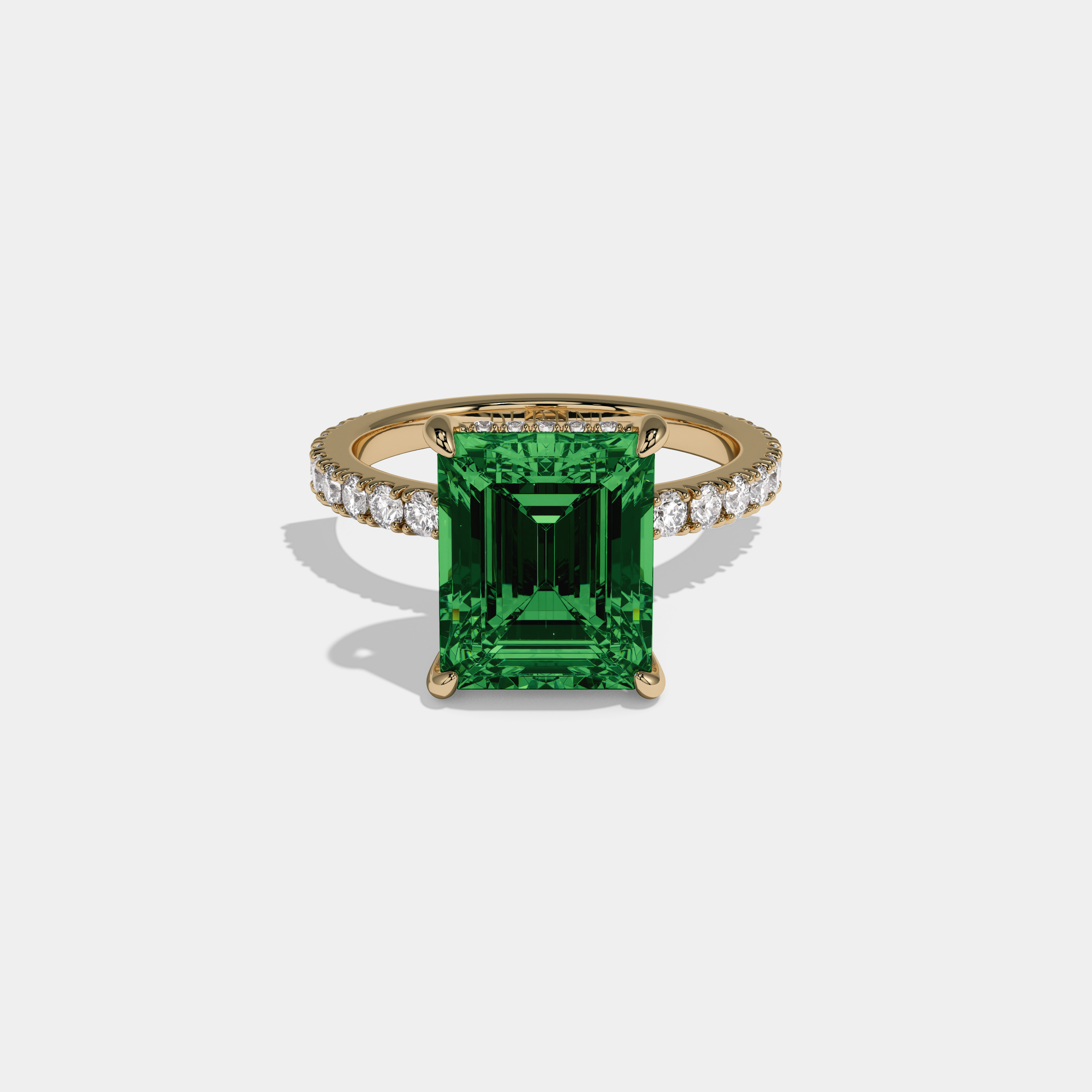 Margaret Fancy Dark Green Emerald Cut Diamond Band Engagement Ring 7ct 18K Yellow Gold