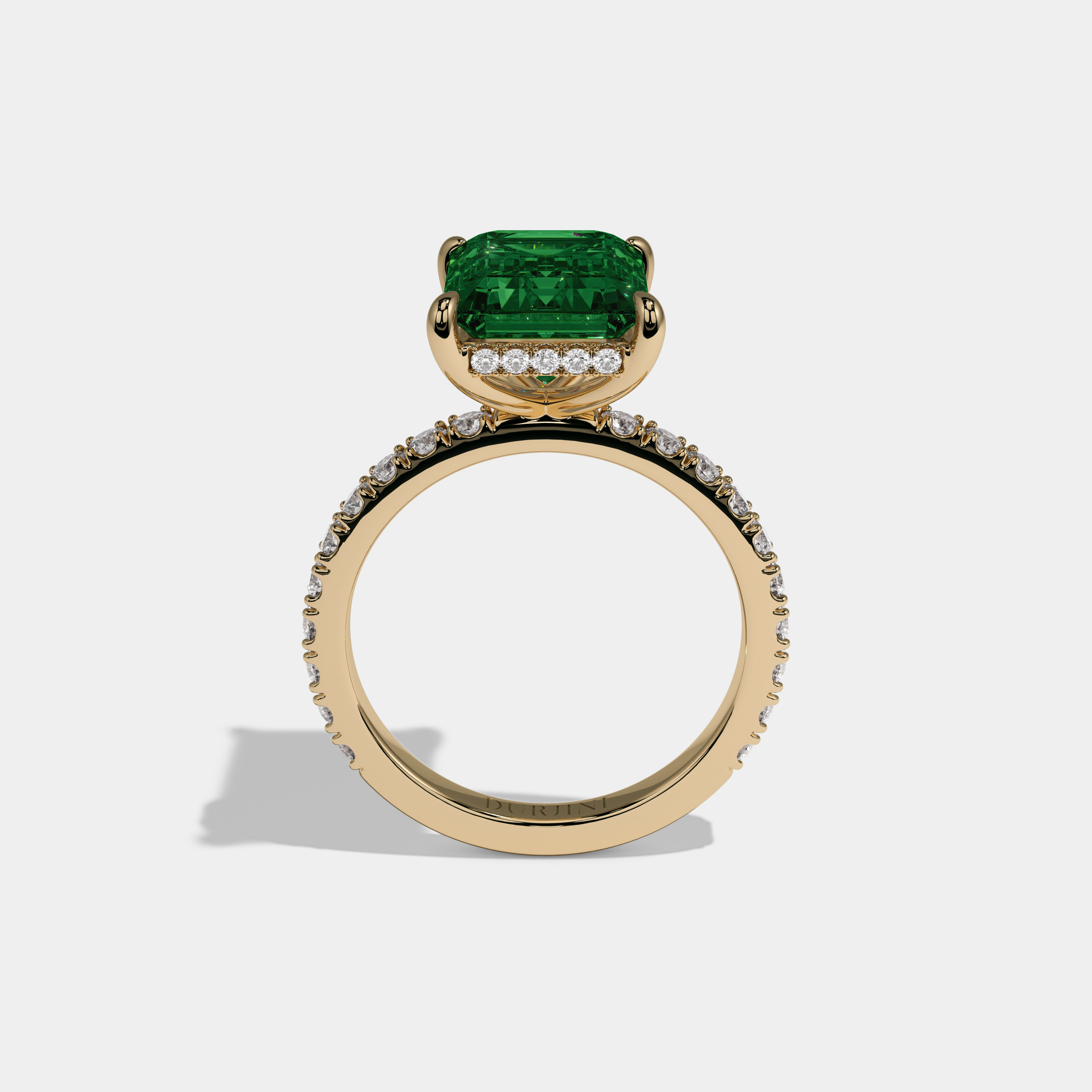 Margaret Fancy Dark Green Emerald Cut Diamond Band Engagement Ring 7ct 18K Yellow Gold