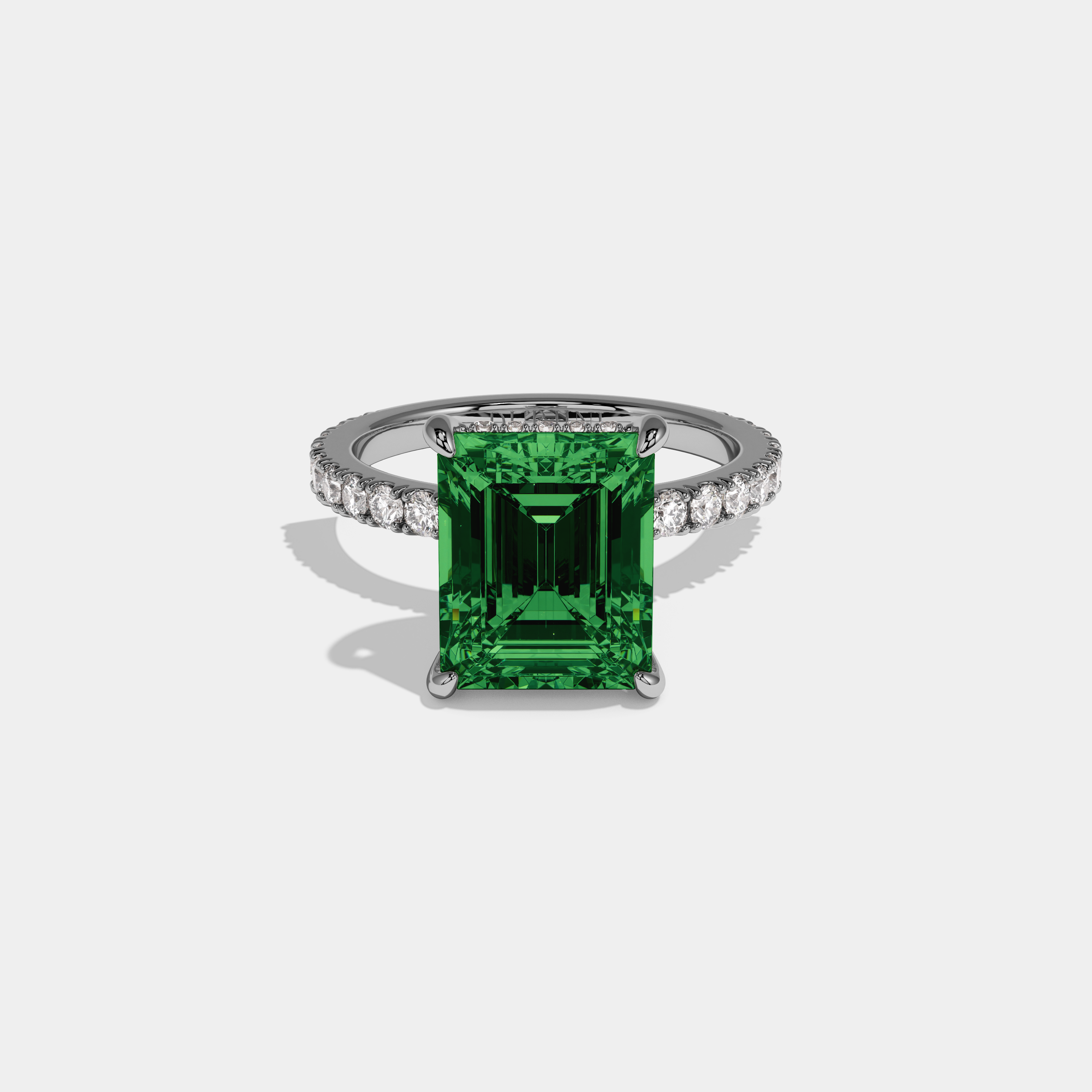 Charlotte Fancy Dark Green Emerald Cut Diamond Band Engagement Ring 7ct 18K White Gold