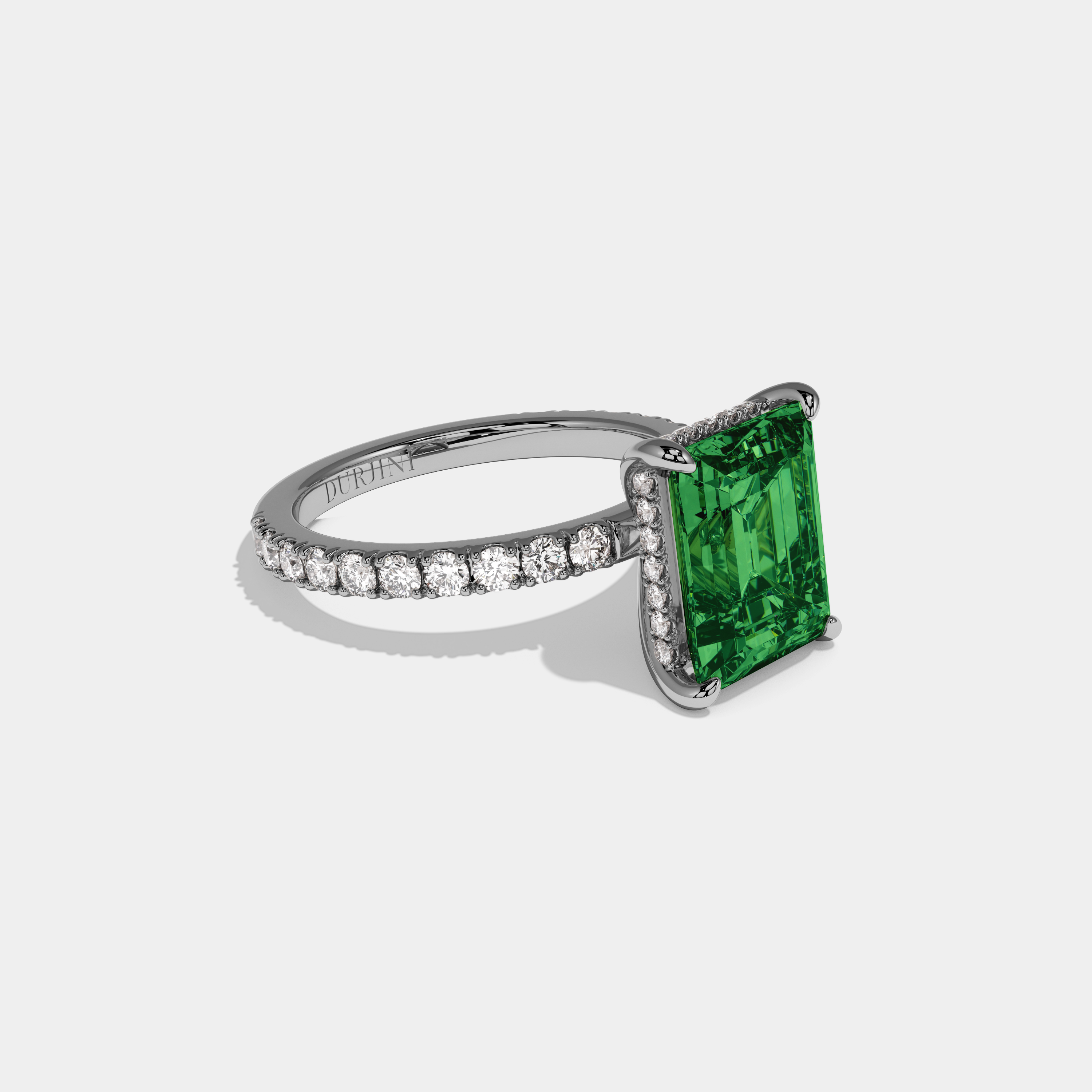 Charlotte Fancy Dark Green Emerald Cut Diamond Band Engagement Ring 7ct 18K White Gold