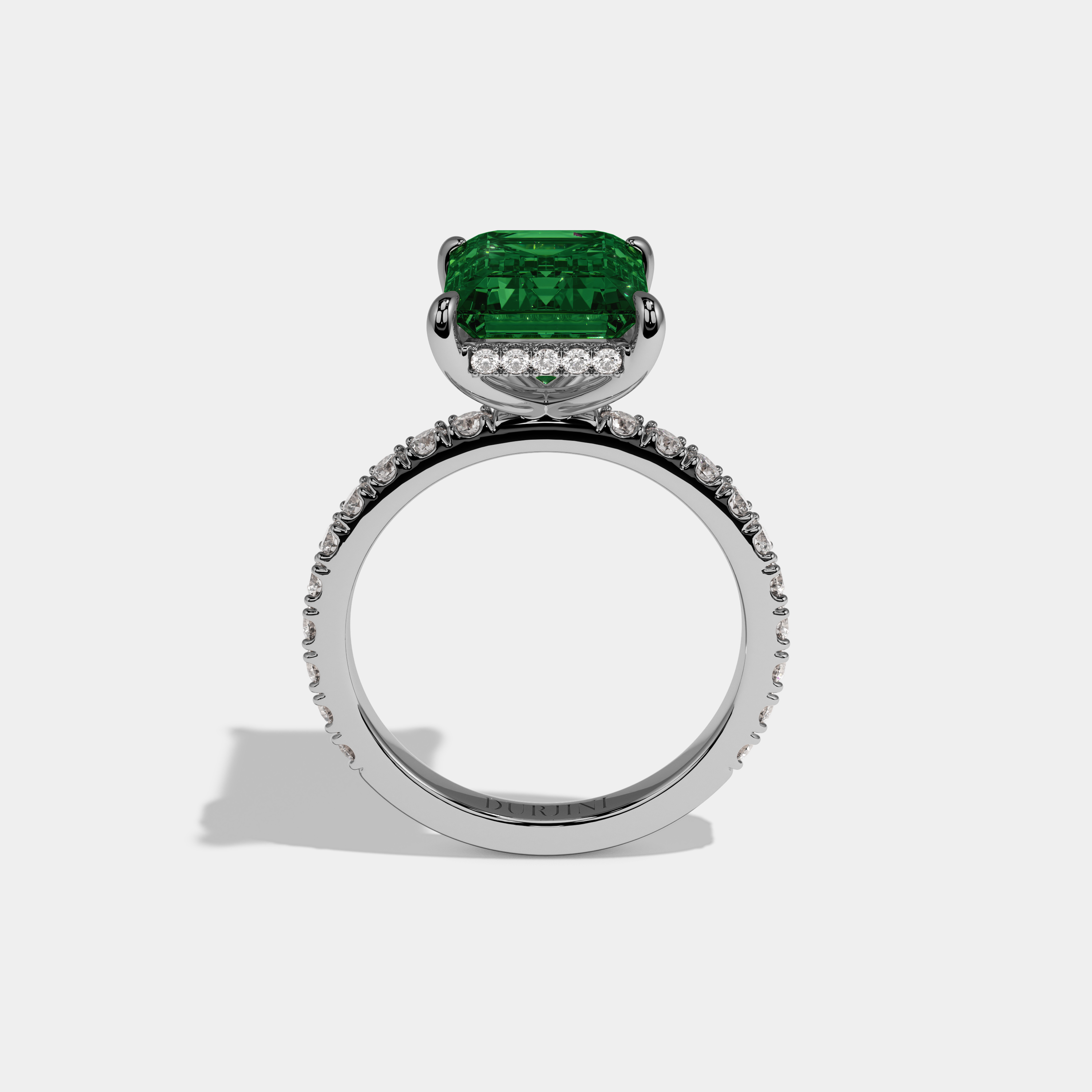 Charlotte Fancy Dark Green Emerald Cut Diamond Band Engagement Ring 7ct 18K White Gold