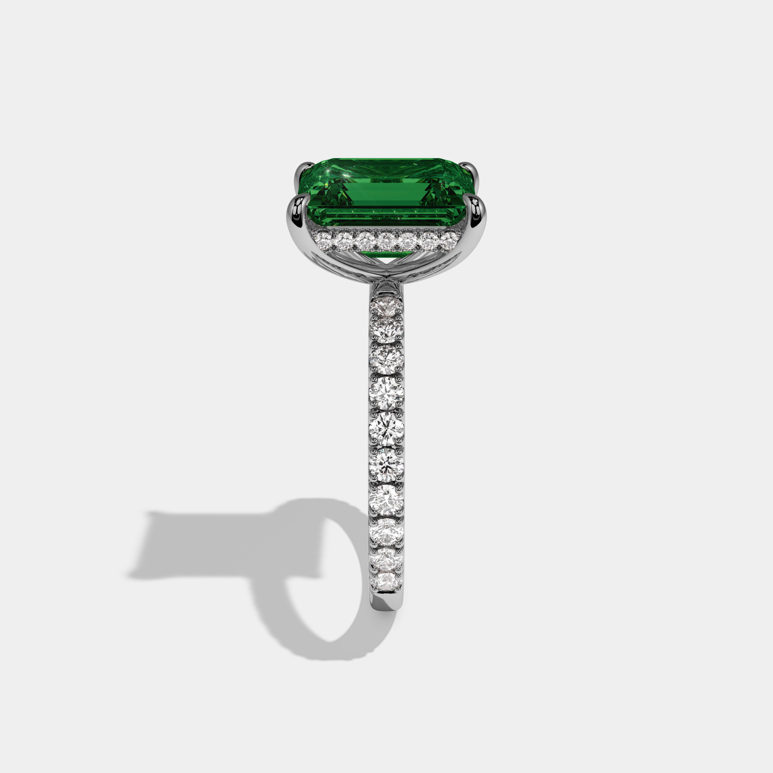 Charlotte Fancy Dark Green Emerald Cut Diamond Band Engagement Ring 7ct 18K White Gold