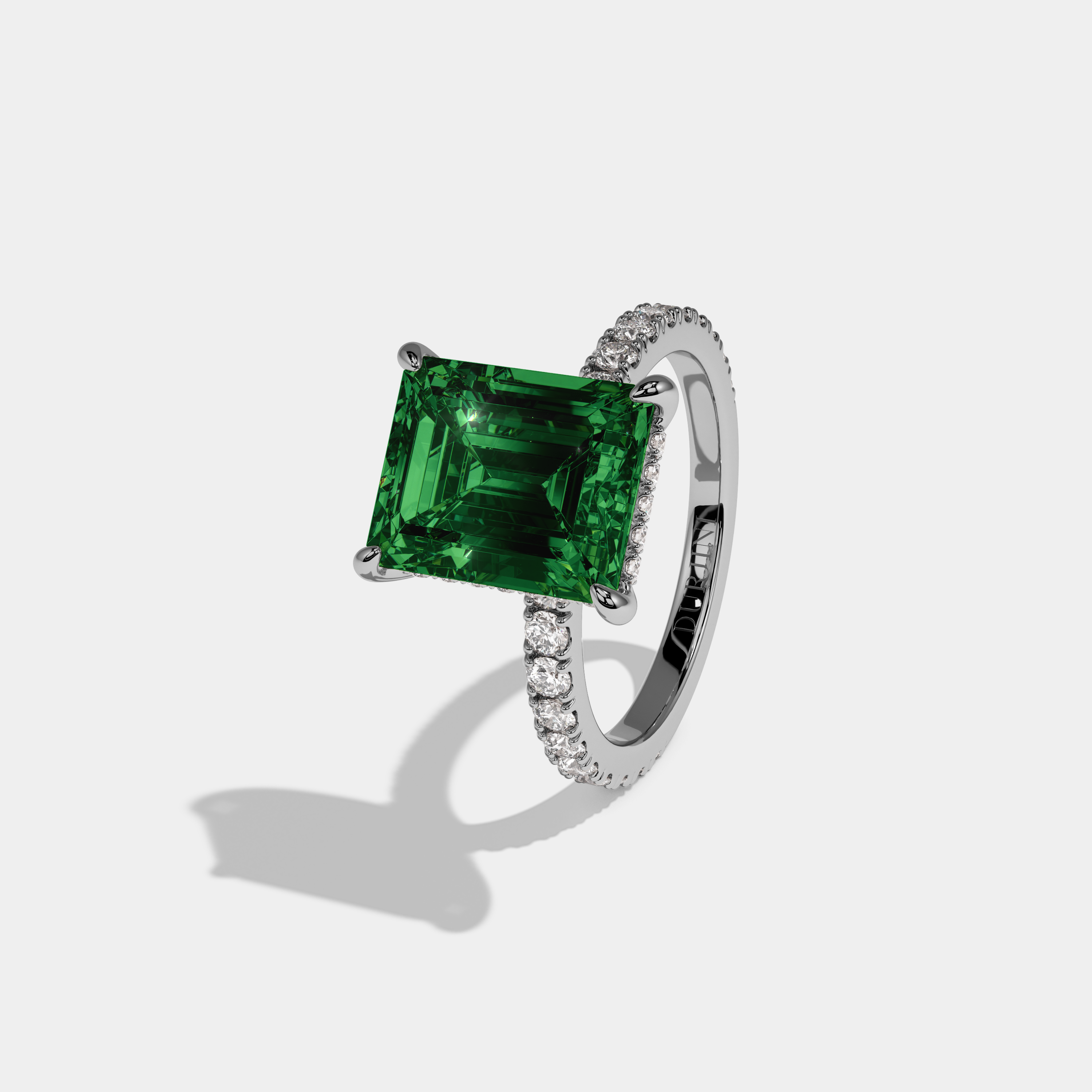 Charlotte Fancy Dark Green Emerald Cut Diamond Band Engagement Ring 7ct 18K White Gold