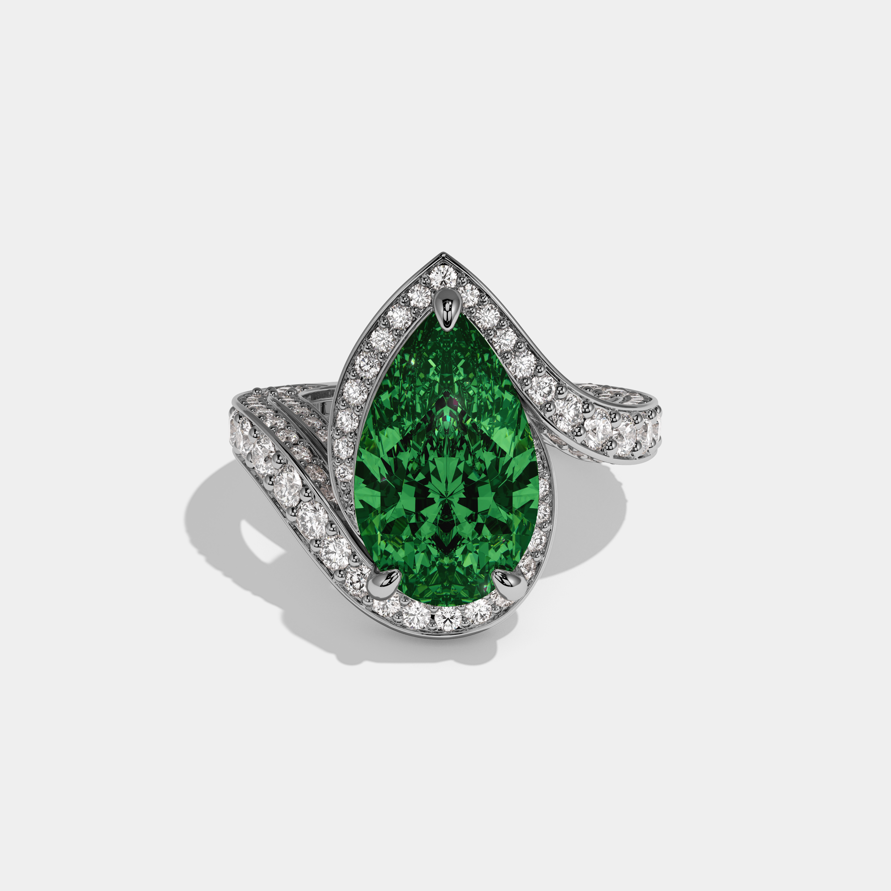 Alexandra Fancy Dark Green Pear Cut Diamond Band Engagement Ring 8ct 18K White Gold