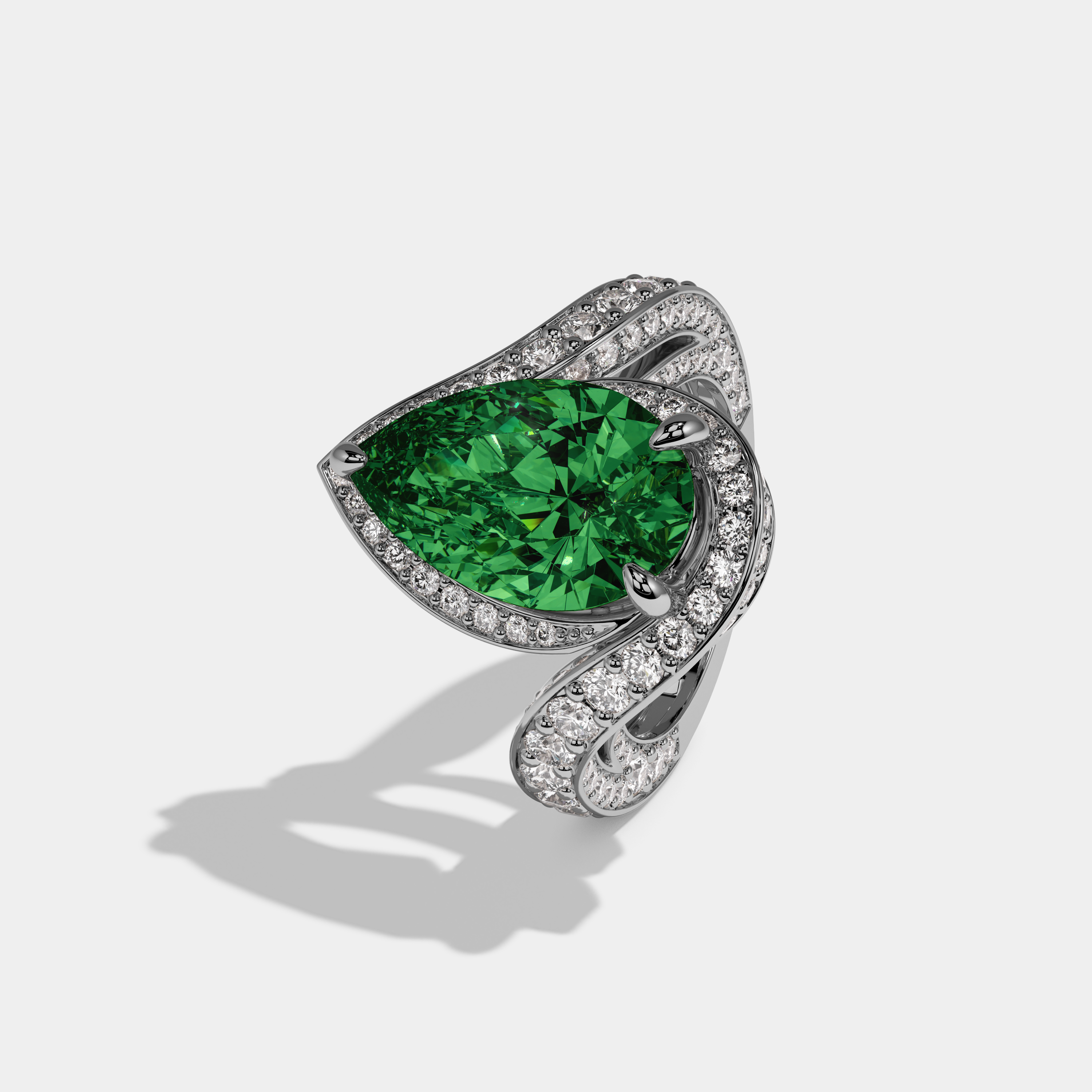 Alexandra Fancy Dark Green Pear Cut Diamond Band Engagement Ring 8ct 18K White Gold