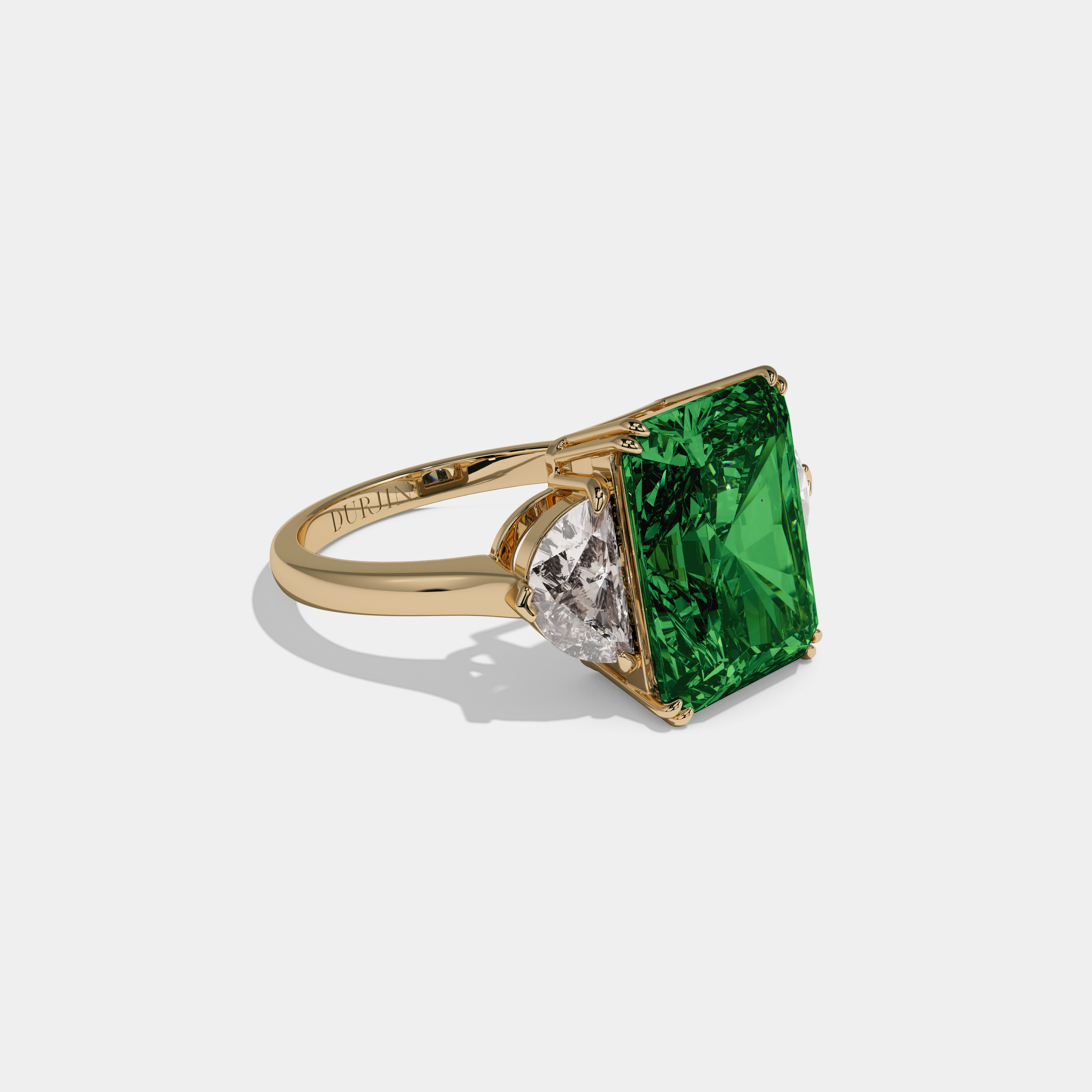 Helena Fancy Dark Green Radiant Cut Diamond Plain Band With Half Moon Sides Engagement Ring 8ct 18K Yellow Gold