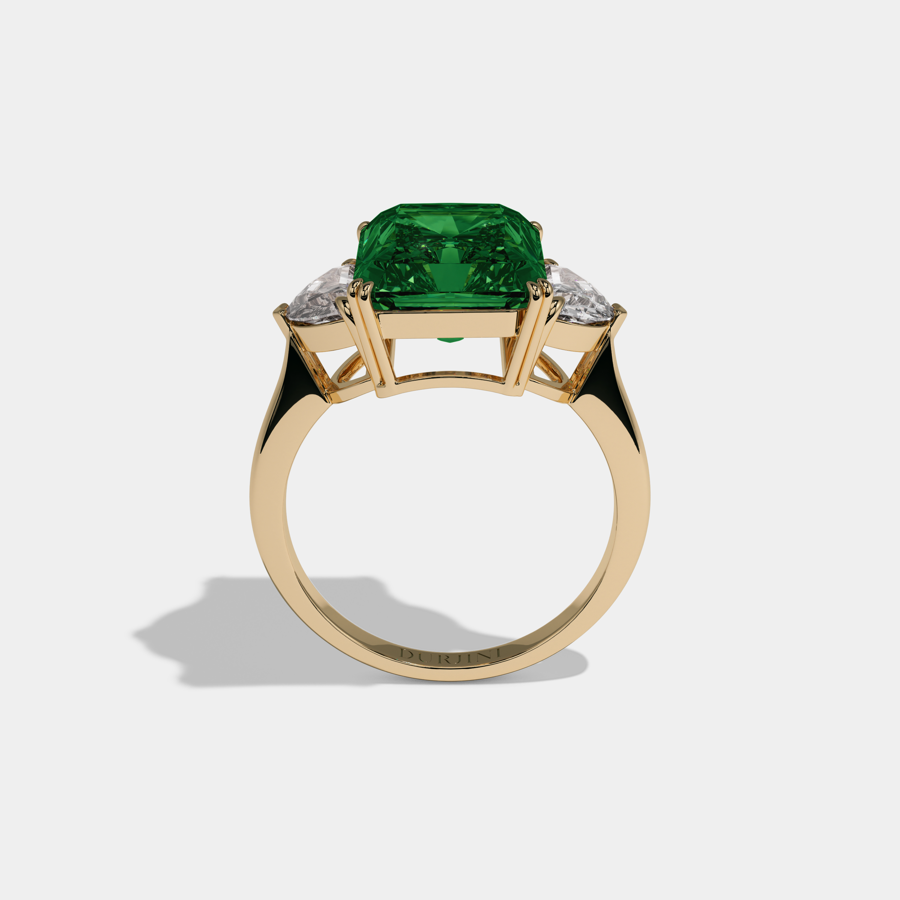 Helena Fancy Dark Green Radiant Cut Diamond Plain Band With Half Moon Sides Engagement Ring 8ct 18K Yellow Gold