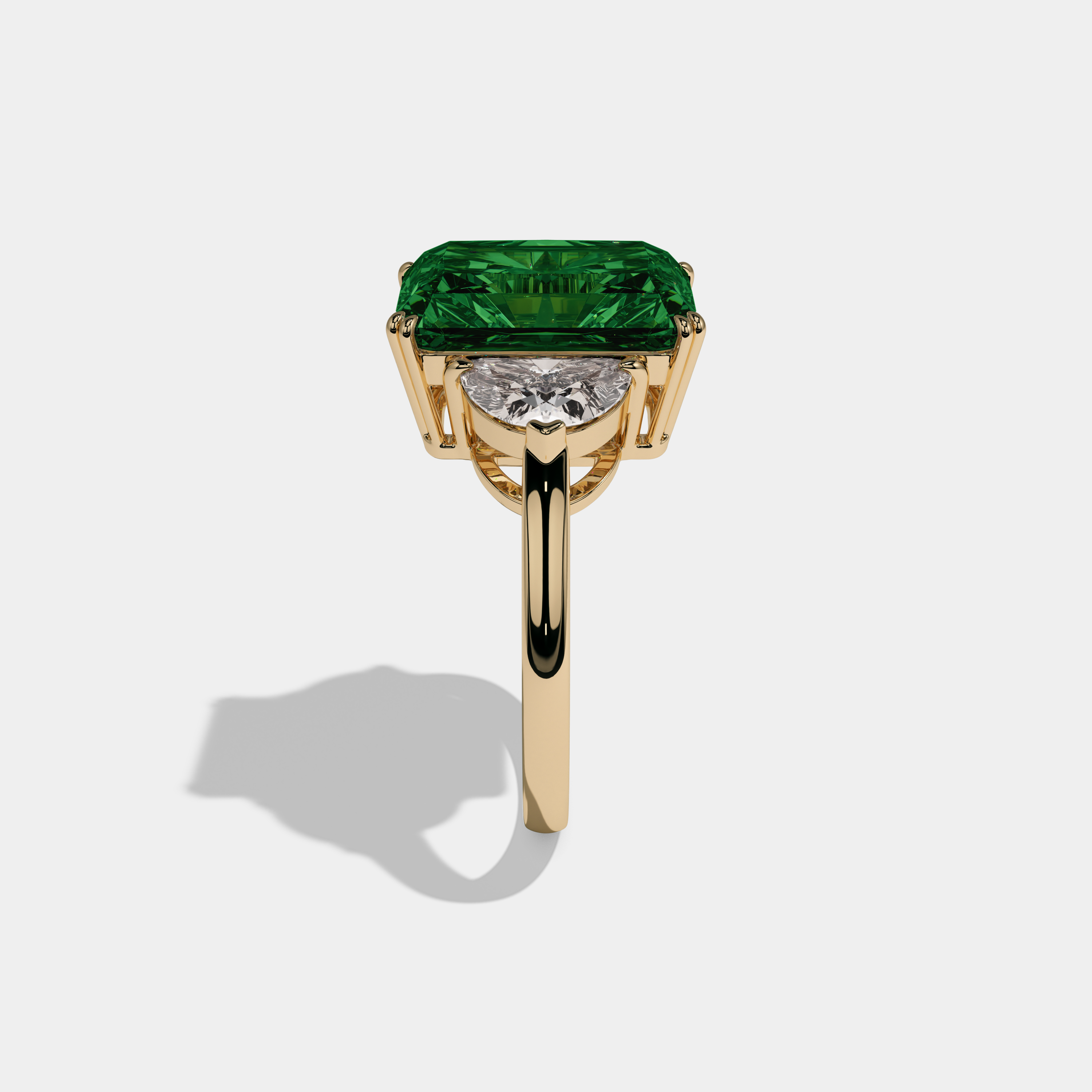 Helena Fancy Dark Green Radiant Cut Diamond Plain Band With Half Moon Sides Engagement Ring 8ct 18K Yellow Gold