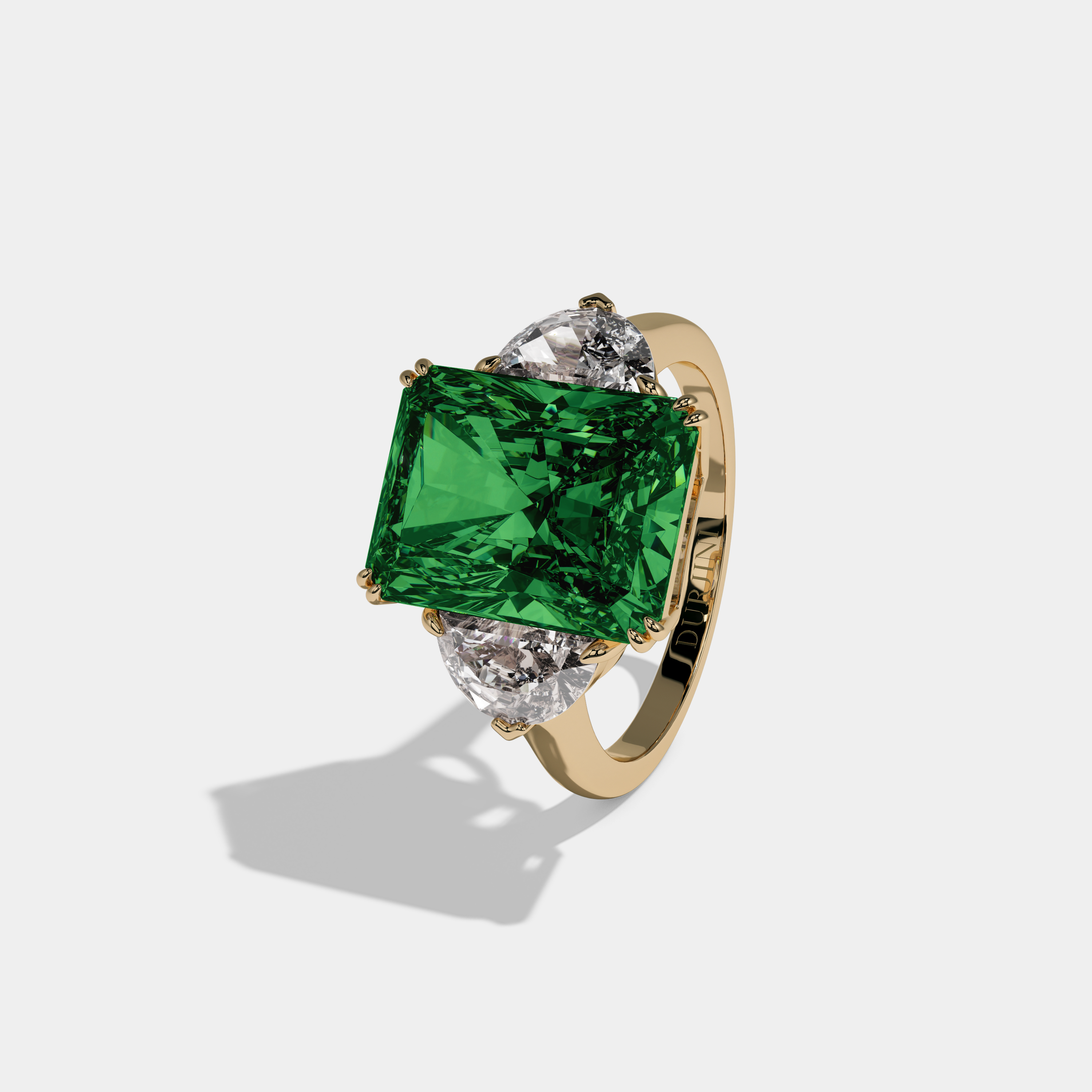 Helena Fancy Dark Green Radiant Cut Diamond Plain Band With Half Moon Sides Engagement Ring 8ct 18K Yellow Gold