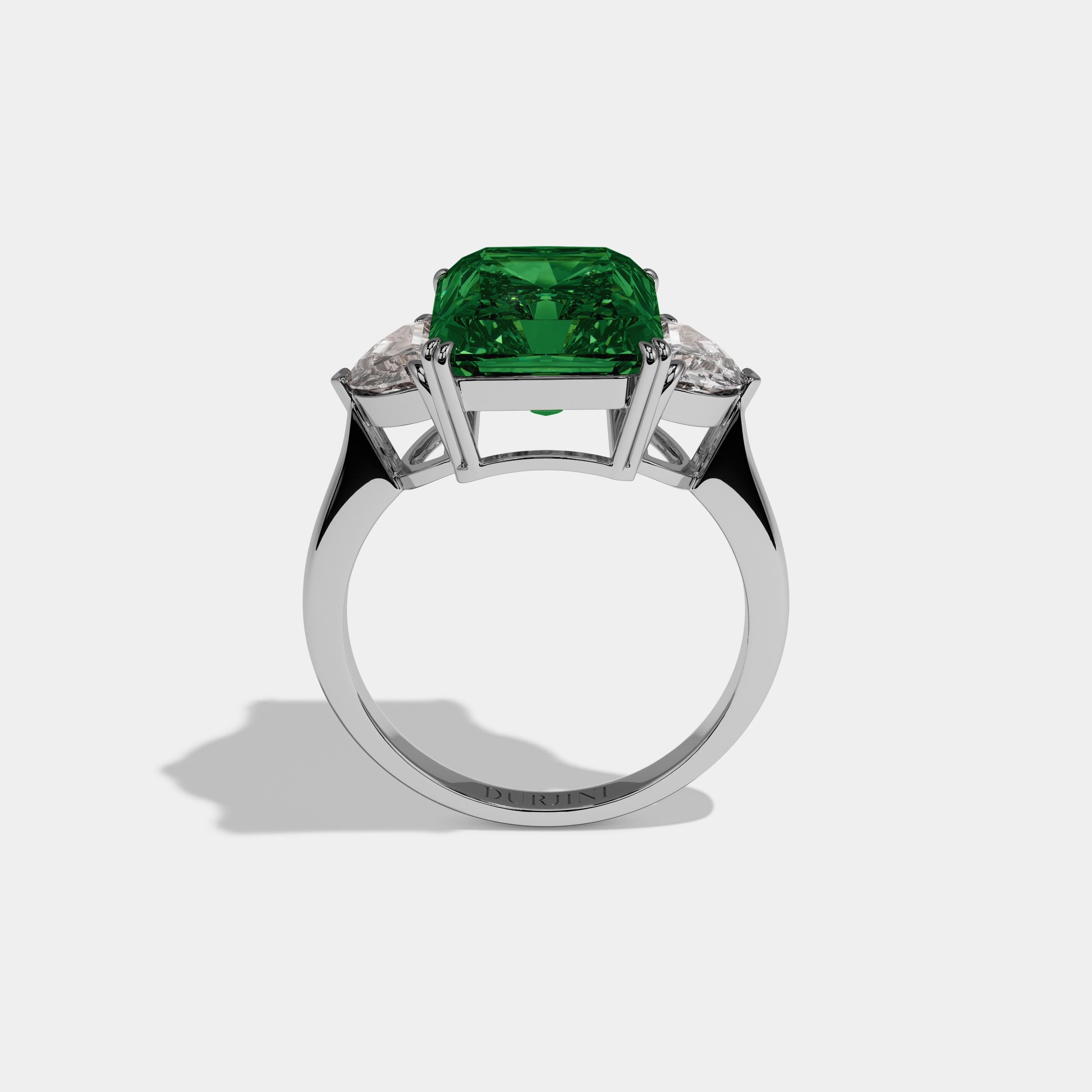 Alexandra Fancy Dark Green Radiant Cut Diamond Plain Band With Half Moon Sides Engagement Ring 8ct 18K White Gold