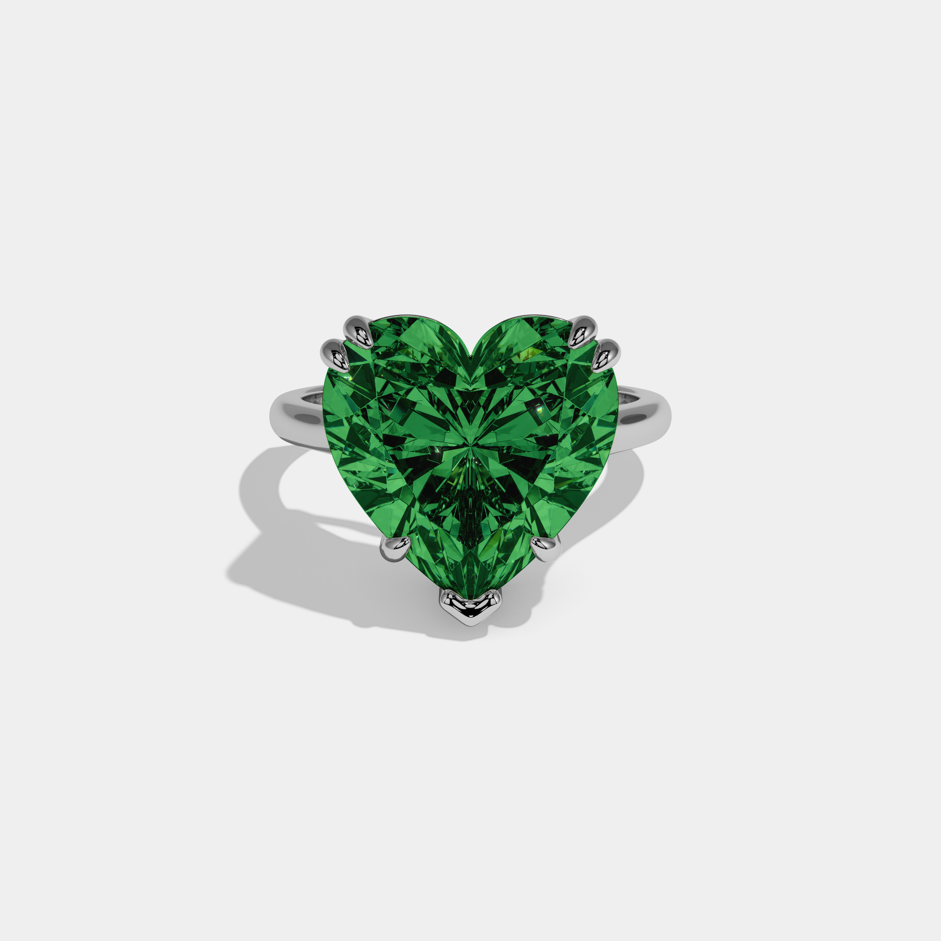 Eugenie Fancy Dark Green Heart Brilliant Cut Diamond Plain Band Engagement Ring 6ct 18K White Gold