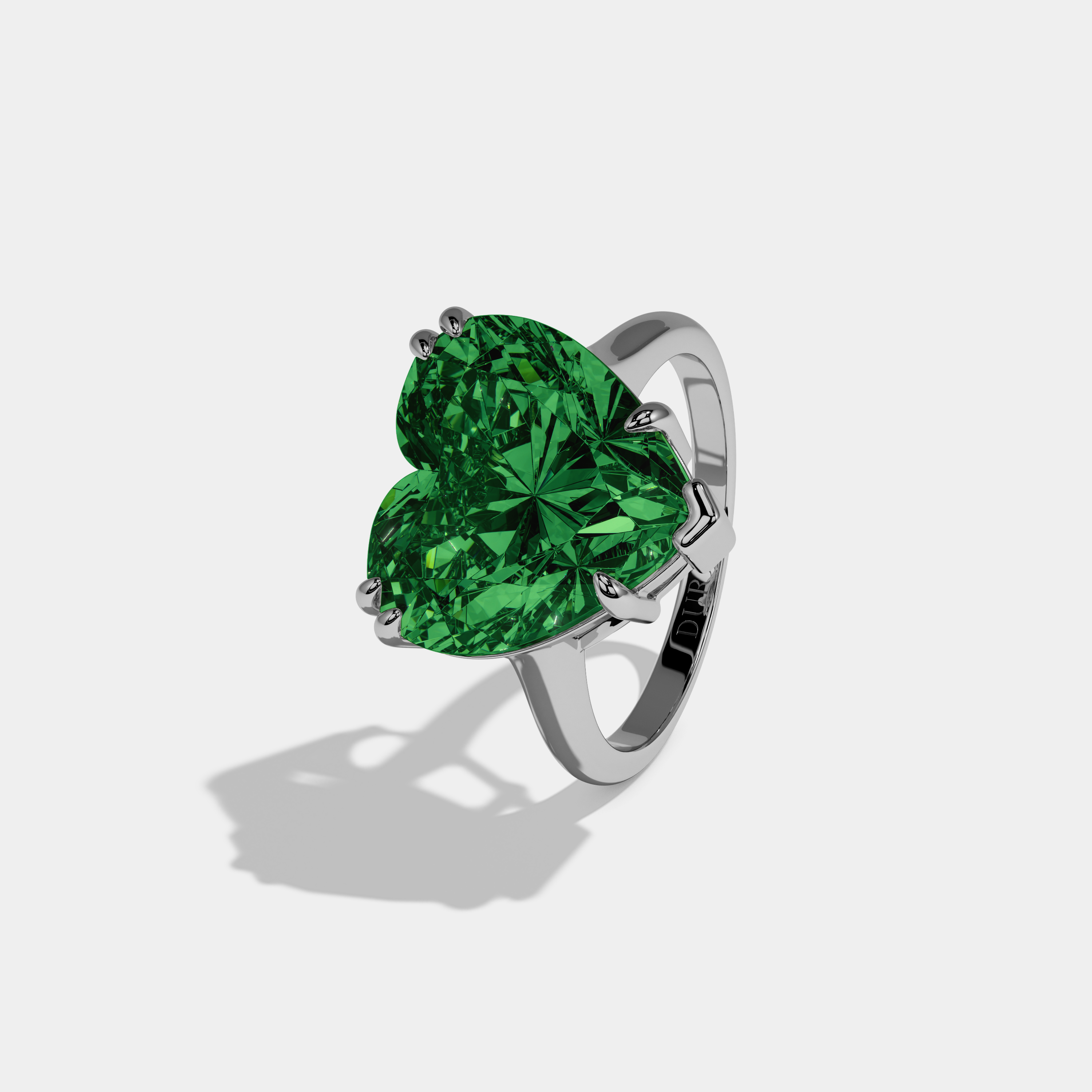 Eugenie Fancy Dark Green Heart Brilliant Cut Diamond Plain Band Engagement Ring 6ct 18K White Gold