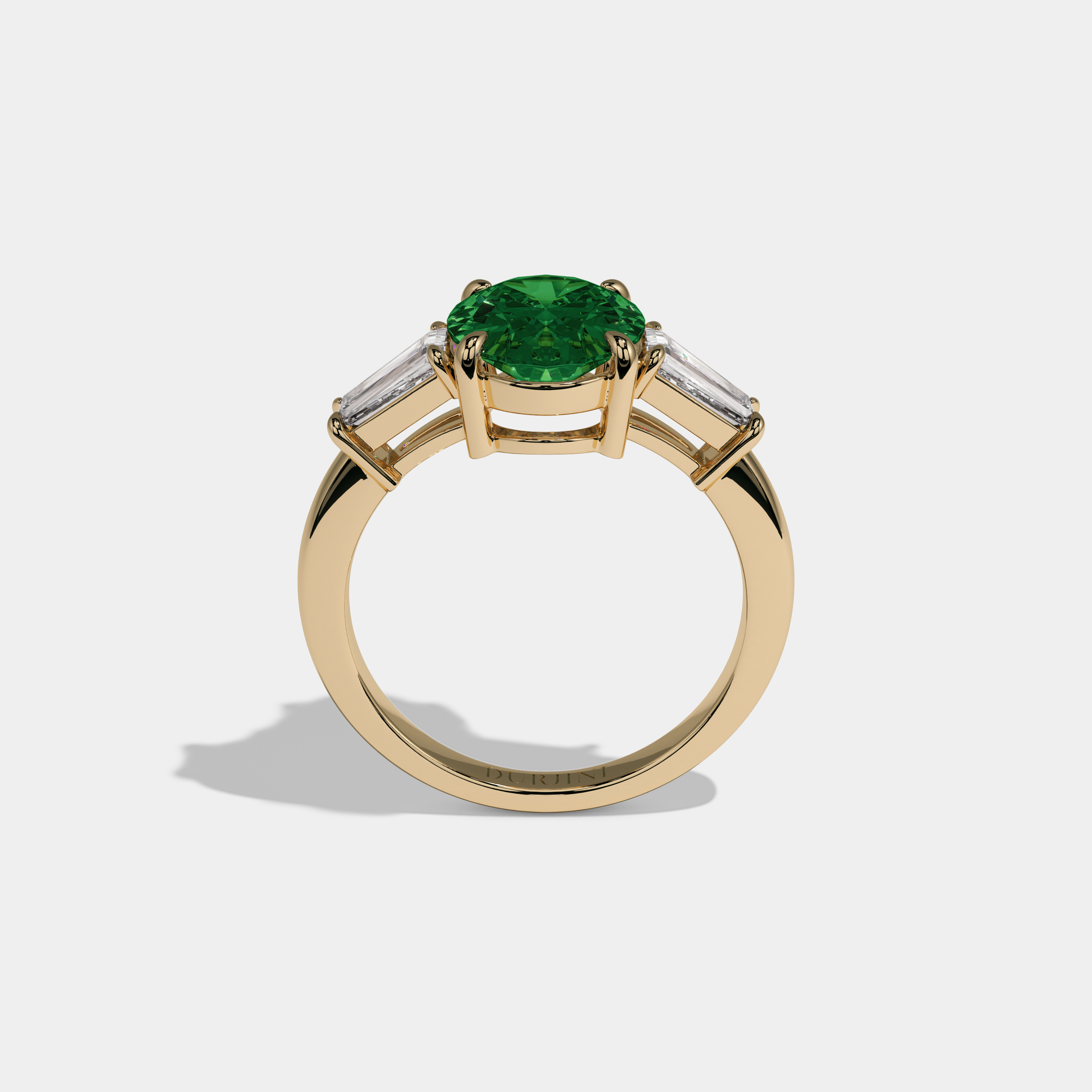 Helena Fancy Dark Green Oval Cut Diamond Plain Band Engagement Ring With Baguette Cut Sides 6ct 18K Yellow Gold