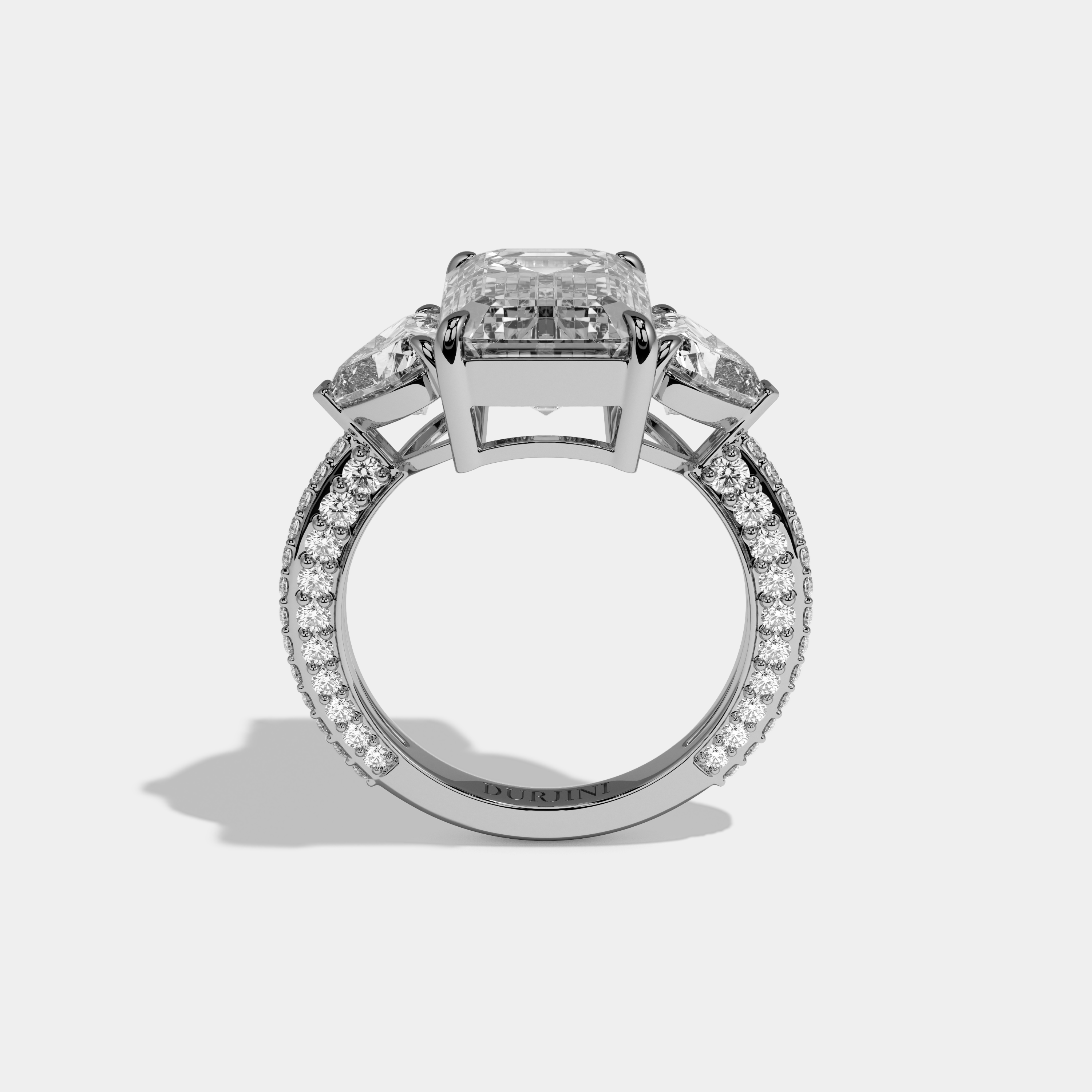 Violetta Emerald Cut Diamond Halo Band With Twin Heart Sides Engagement Ring 10ct 18k White Gold