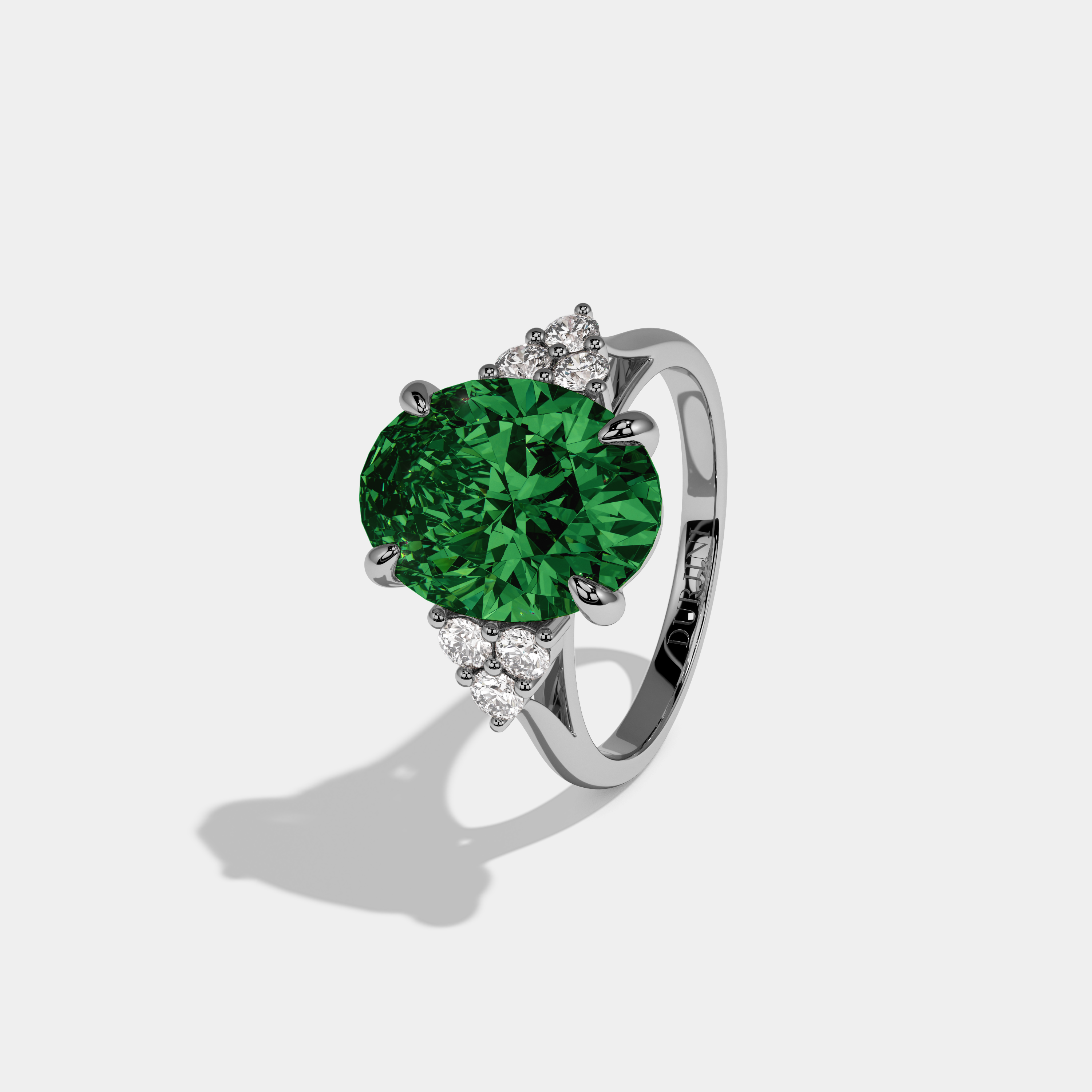 Catherine Fancy Dark Green Oval Cut Diamond Plain Band Engagement Ring With Round Sides 6ct 18K White Gold