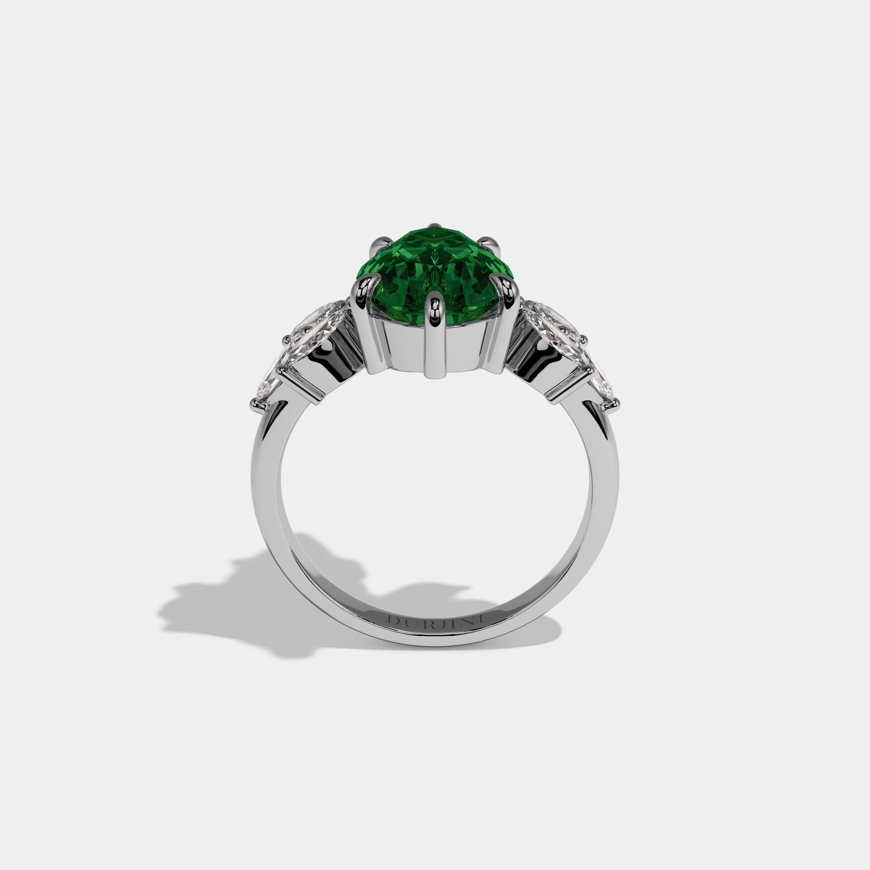 Eugenie Fancy Dark Green Pear Cut Diamond Plain Band With Marquise Cut Sides Engagement Ring 7ct 18K White Gold