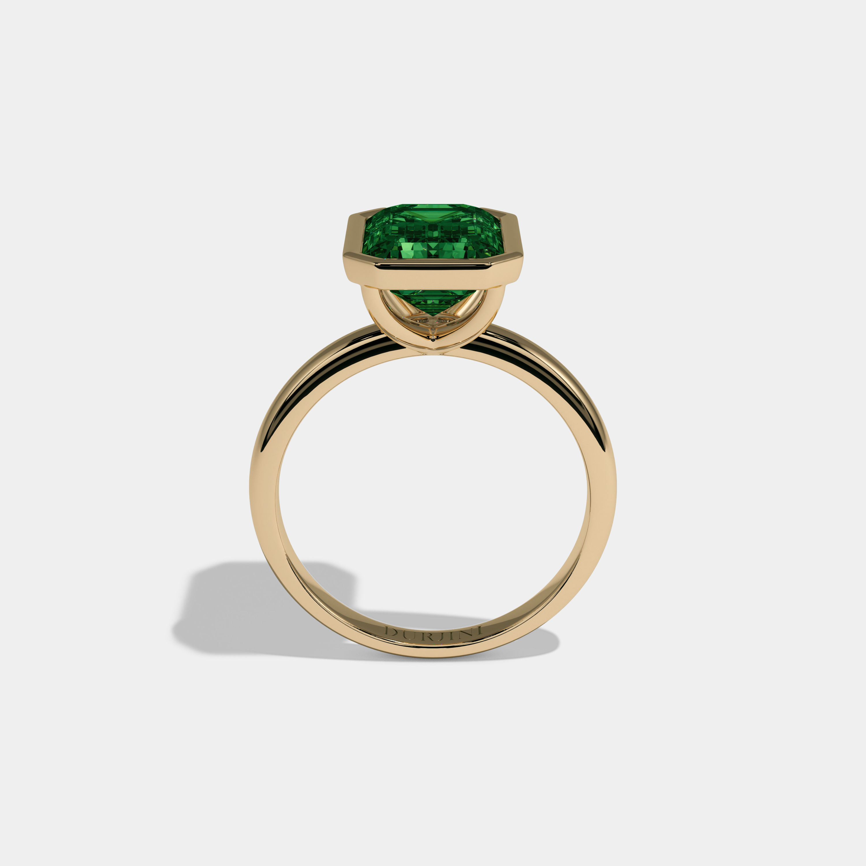Adelaide Fancy Dark Green Emerald Cut Diamond Plain Band Bezel Engagement Ring 5ct 18K Yellow Gold