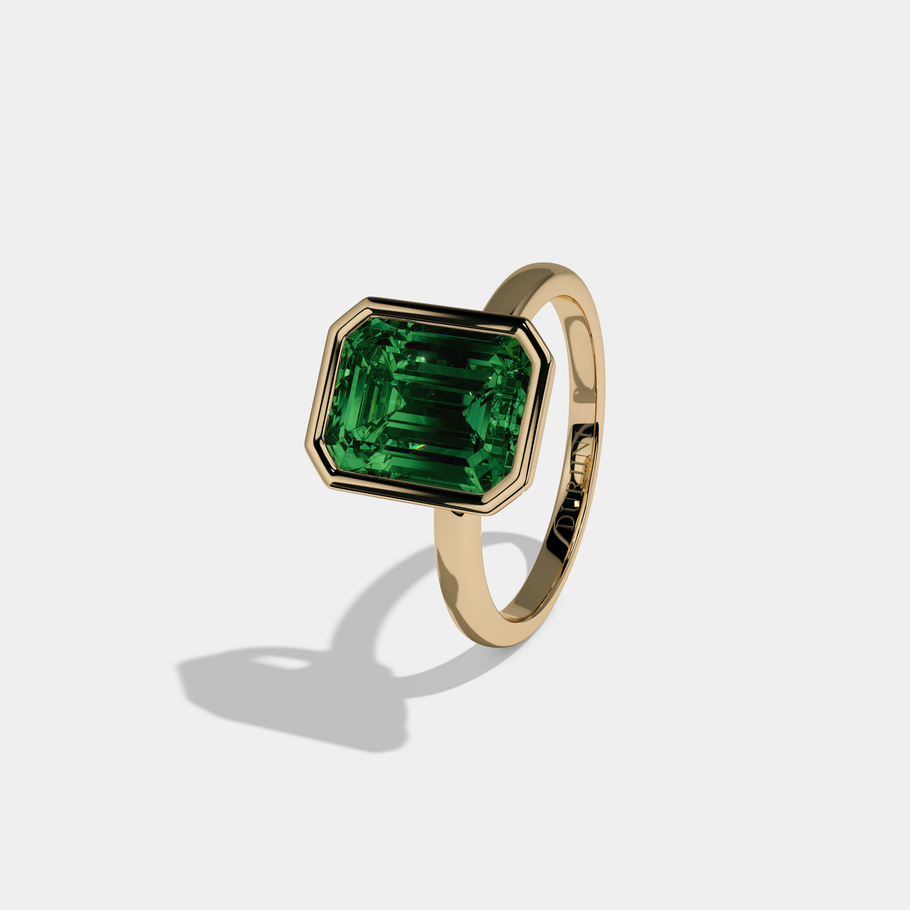 Adelaide Fancy Dark Green Emerald Cut Diamond Plain Band Bezel Engagement Ring 5ct 18K Yellow Gold