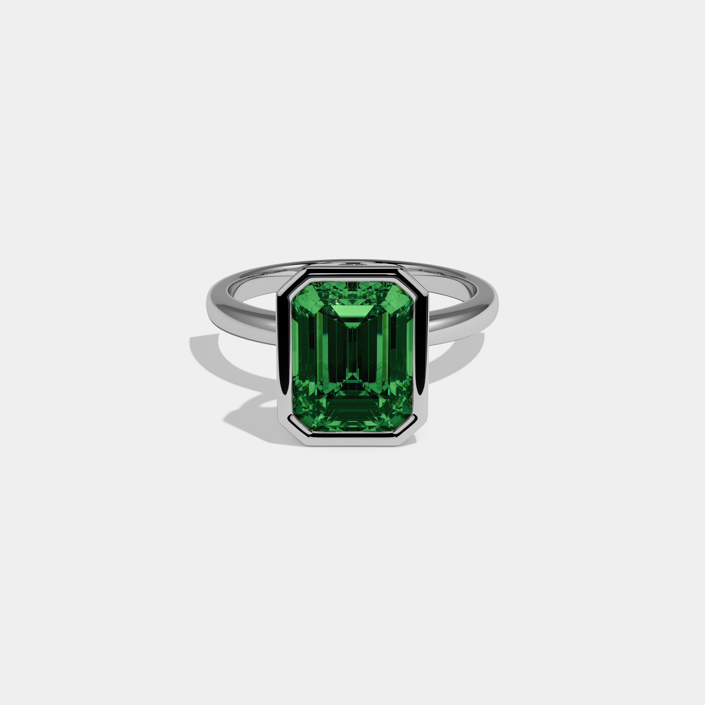 Eugenie Fancy Dark Green Emerald Cut Diamond Plain Band Bezel Engagement Ring 5ct 18K White Gold