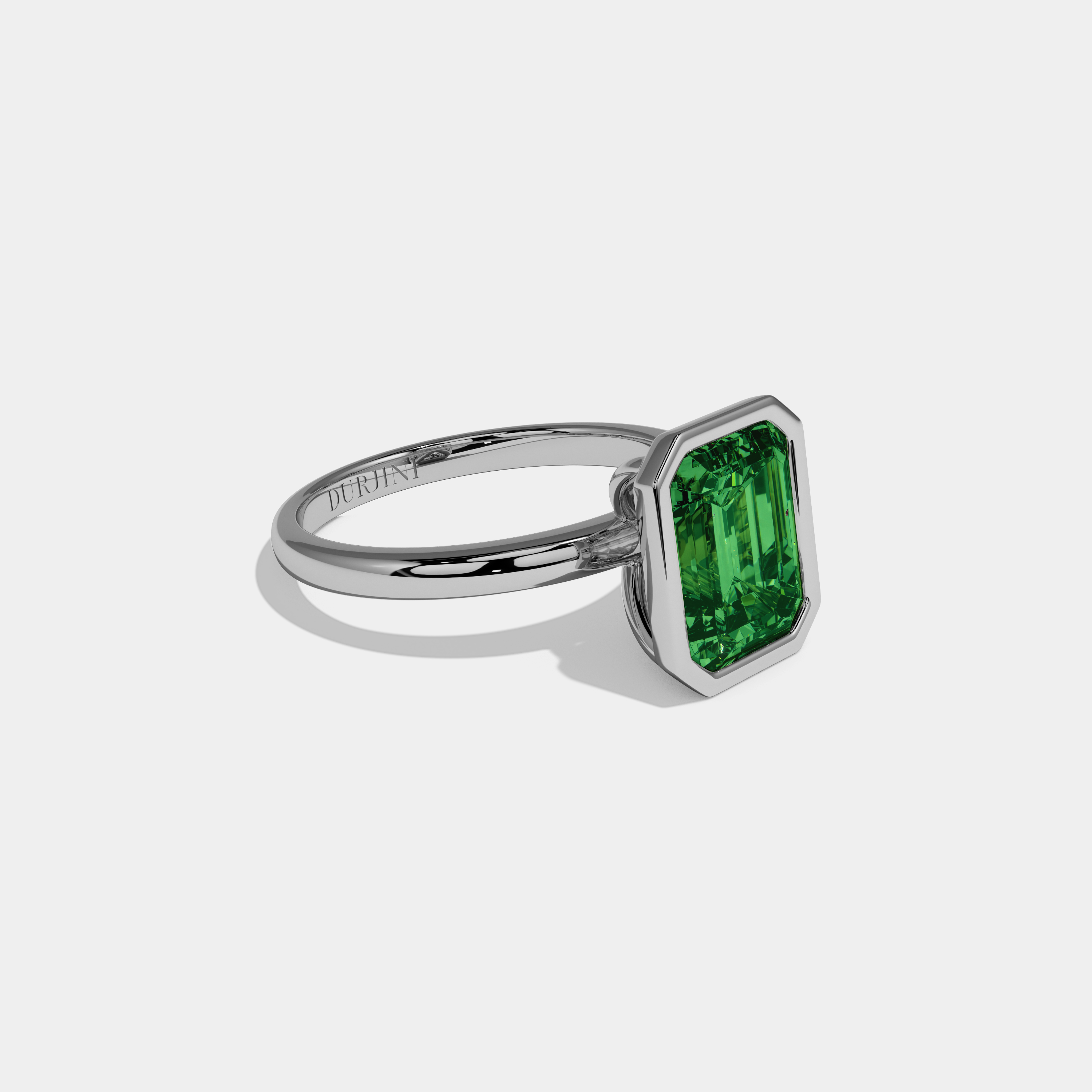 Eugenie Fancy Dark Green Emerald Cut Diamond Plain Band Bezel Engagement Ring 5ct 18K White Gold