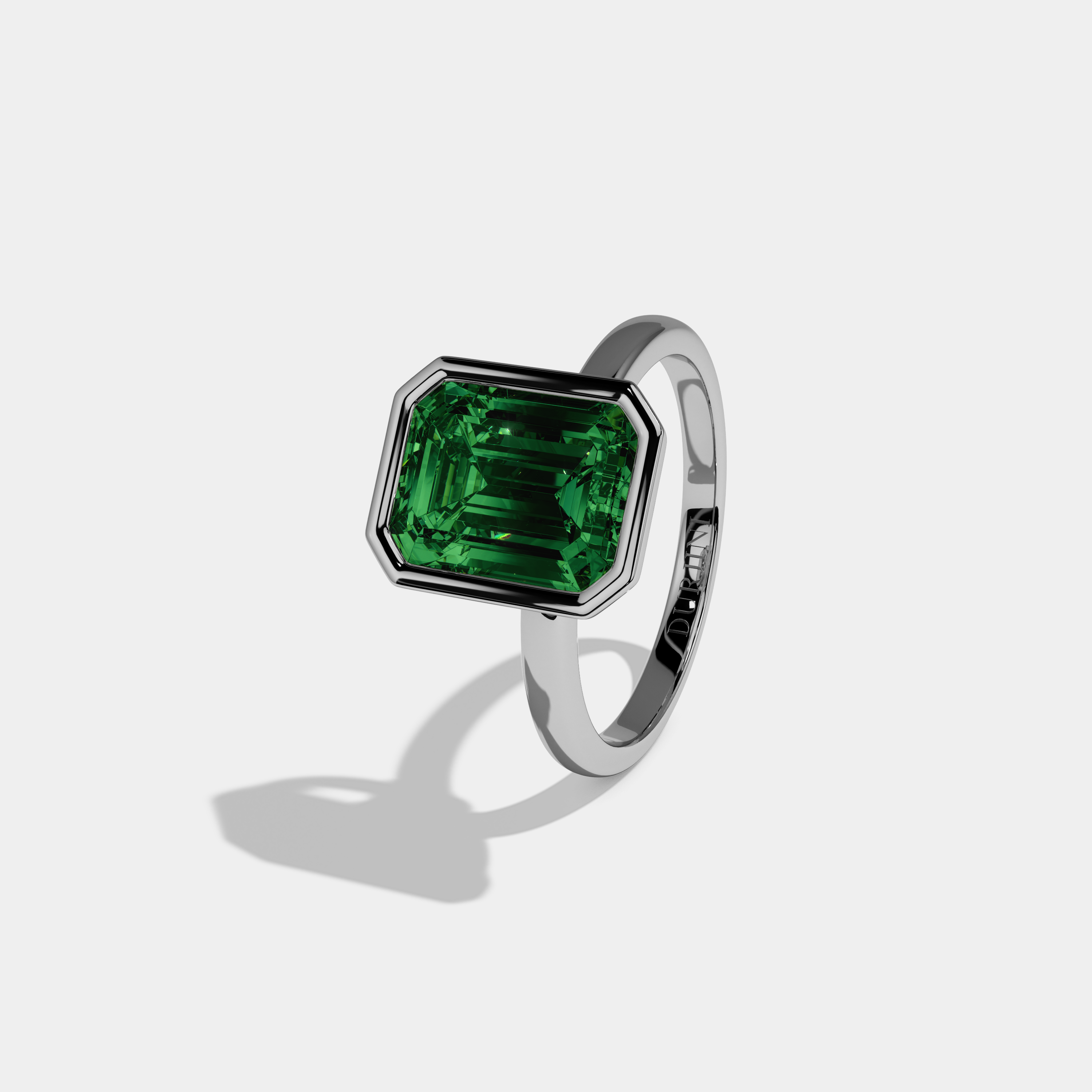Eugenie Fancy Dark Green Emerald Cut Diamond Plain Band Bezel Engagement Ring 5ct 18K White Gold
