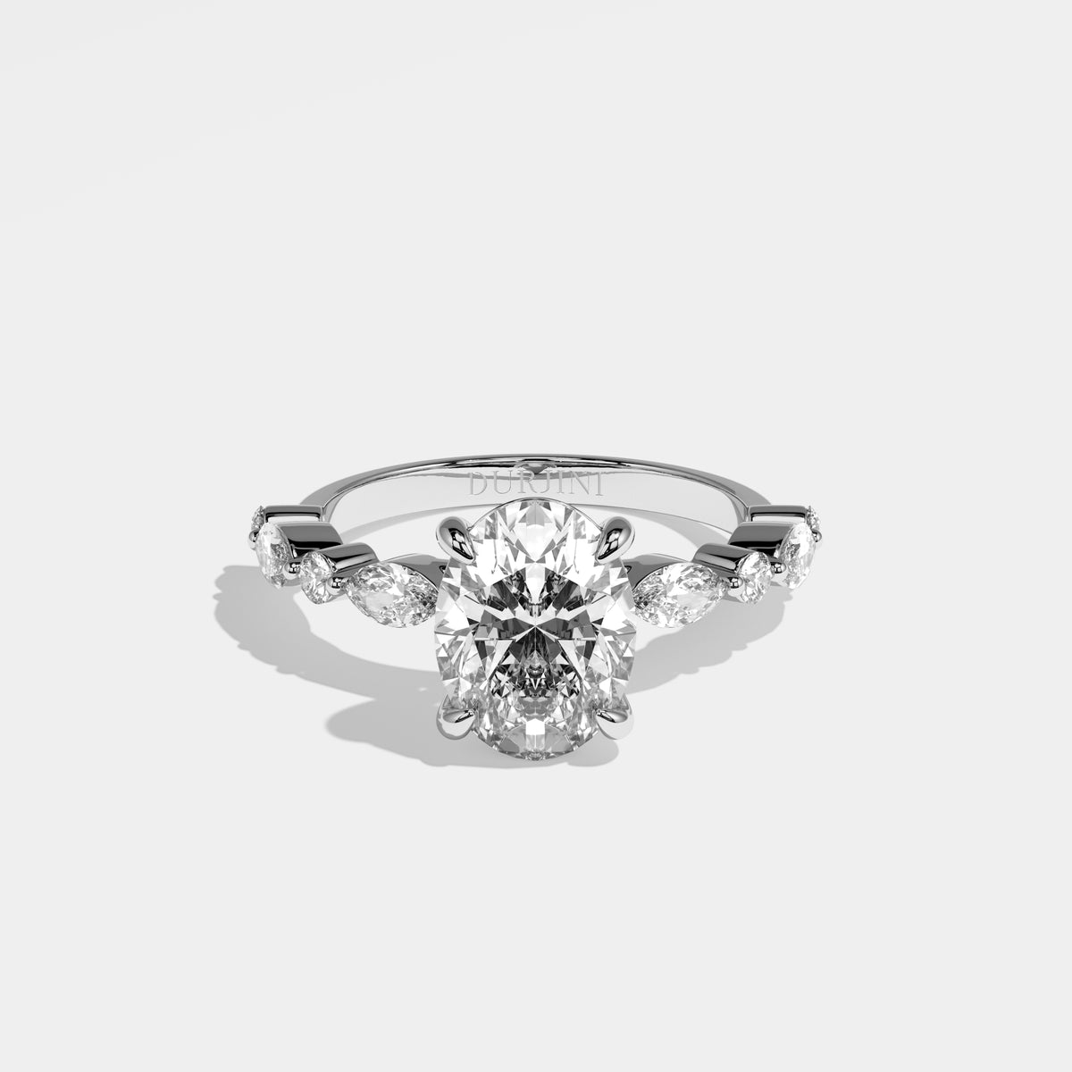 White Ring Unity Ripple Unity Diamond Oval Engagement Ring 18K White Gold 6.00ct
