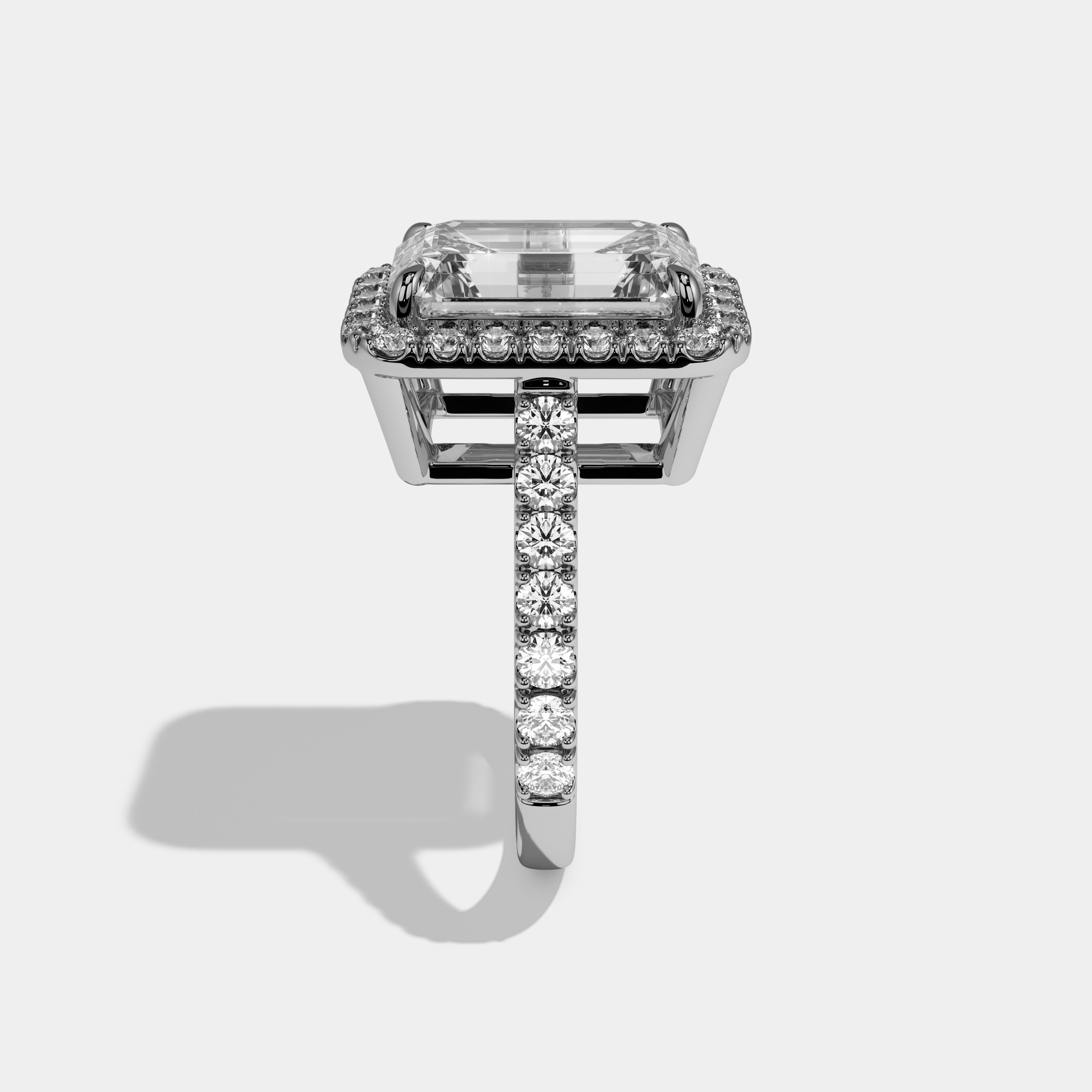 Antonia Emerald Cut Diamond Halo Diamond Band Engagement Ring 10ct 18k White Gold