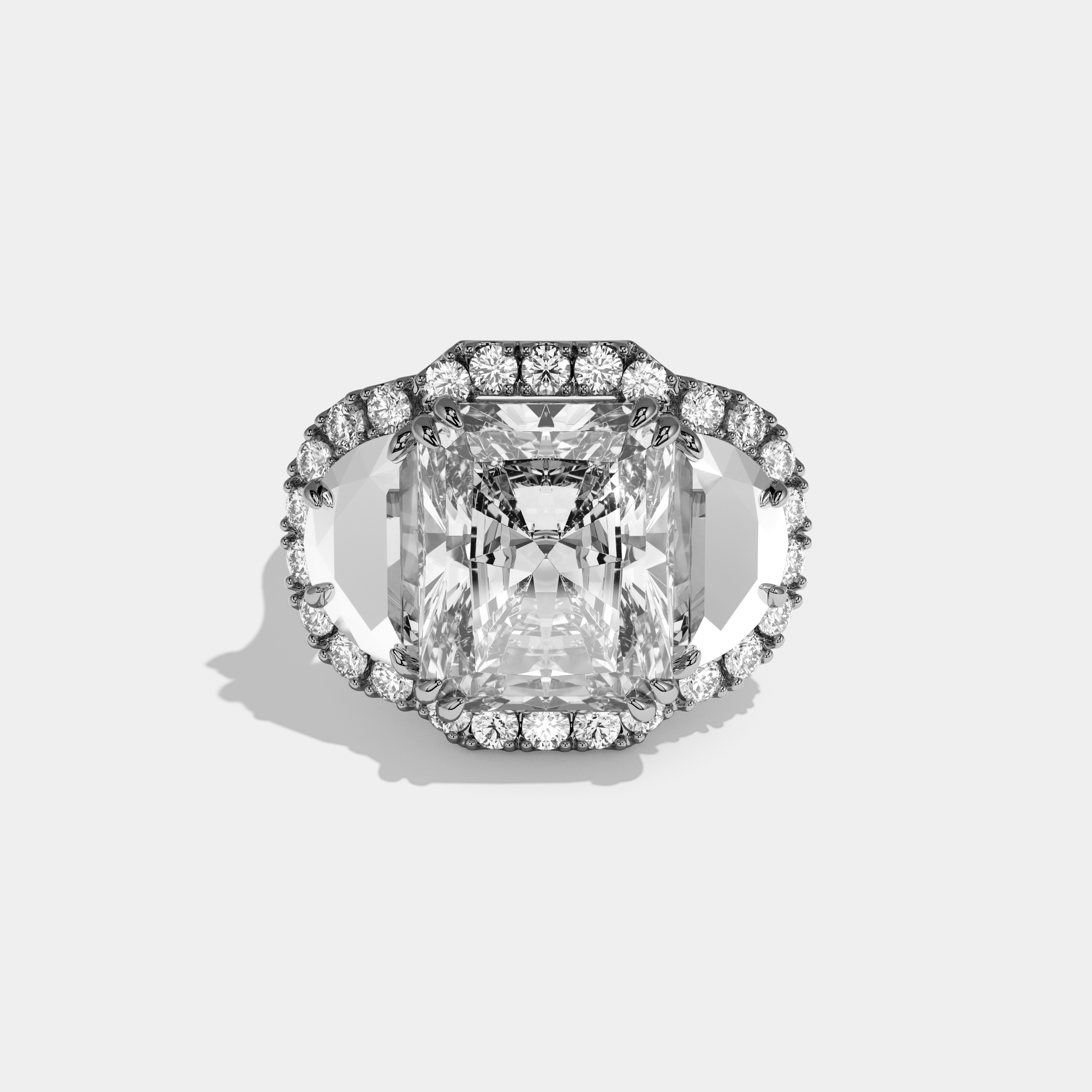 Lily Radiant Cut Diamond Halo Band With Half Moon Engagement Ring 10ct 18k White Gold