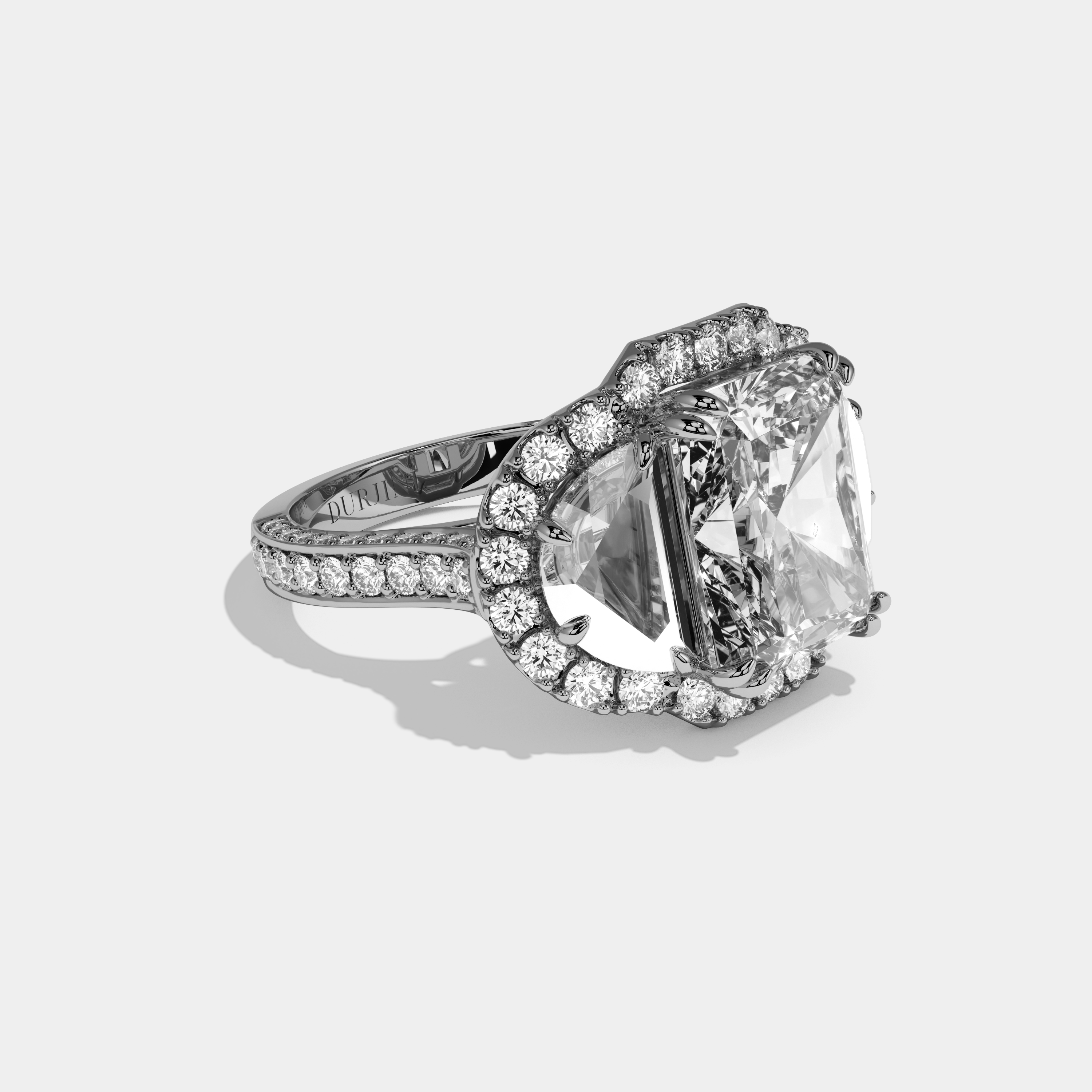Lily Radiant Cut Diamond Halo Band With Half Moon Engagement Ring 10ct 18k White Gold