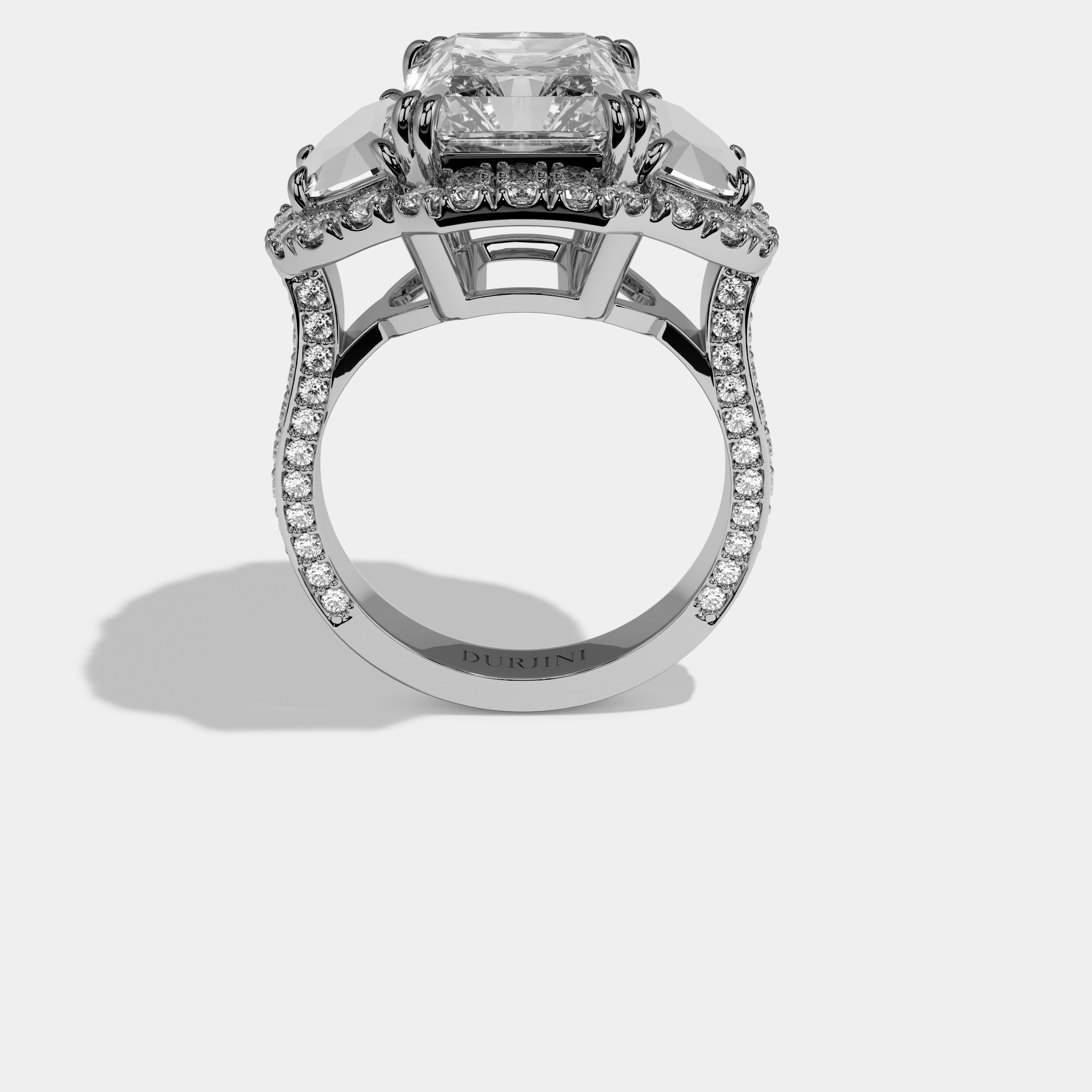 Lily Radiant Cut Diamond Halo Band With Half Moon Engagement Ring 10ct 18k White Gold