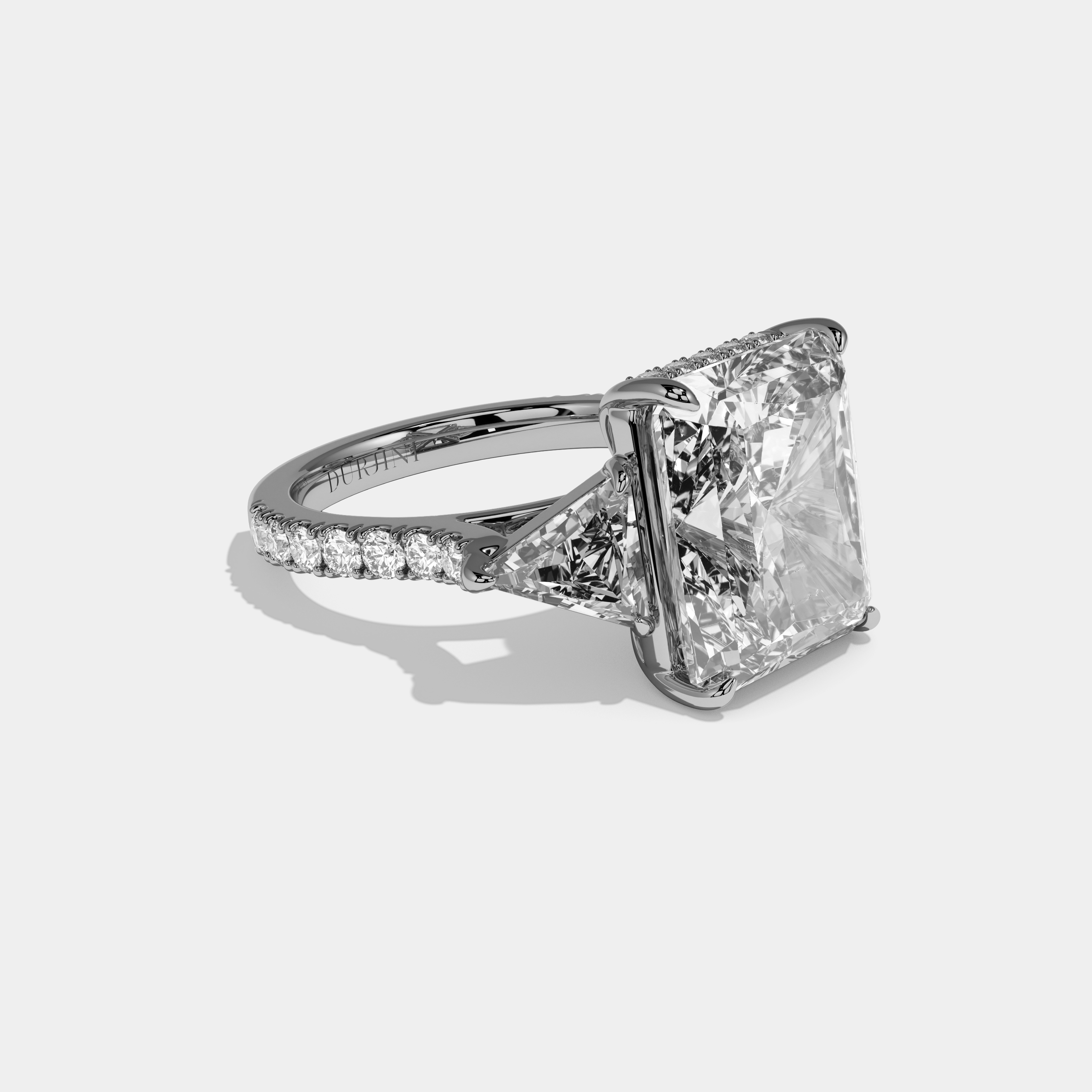 Sofia Radiant Cut Diamond Halo With Triangle Sides Diamond Band Engagement Ring 10ct 18k White Gold