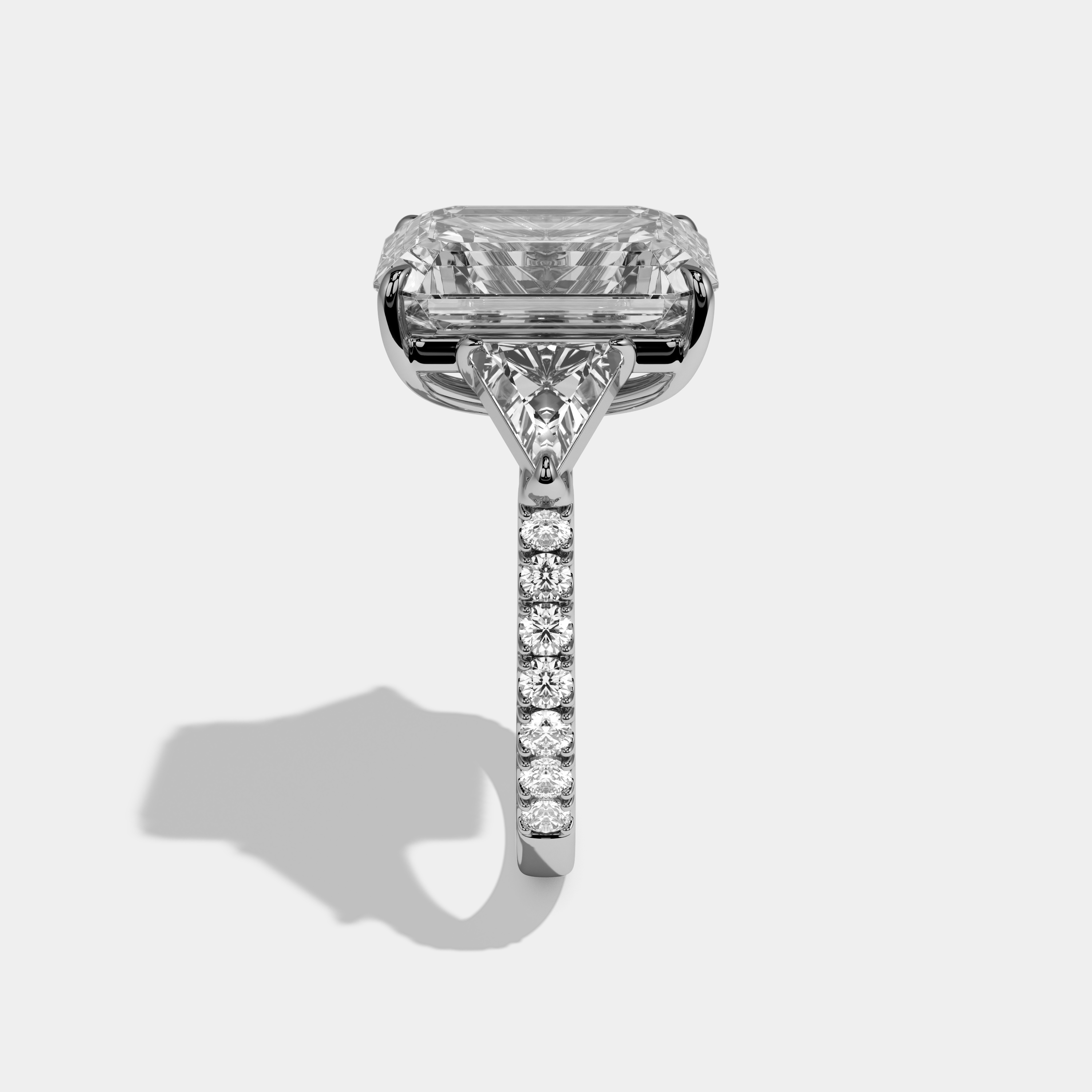 Celestine Emerald Cut Diamond Halo With Triangle Sides Engagement Ring 10ct 18k White Gold