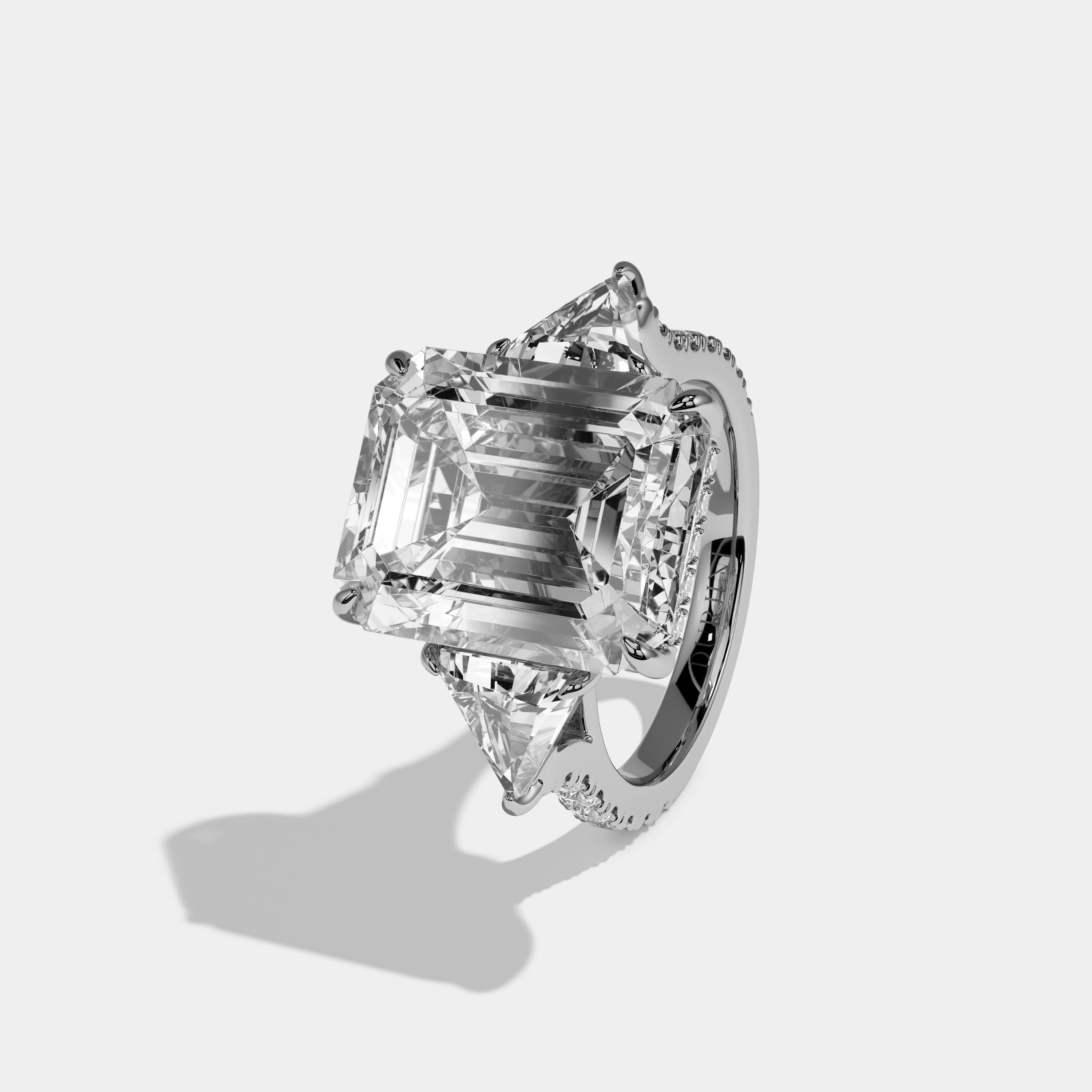 Celestine Emerald Cut Diamond Halo With Triangle Sides Engagement Ring 10ct 18k White Gold