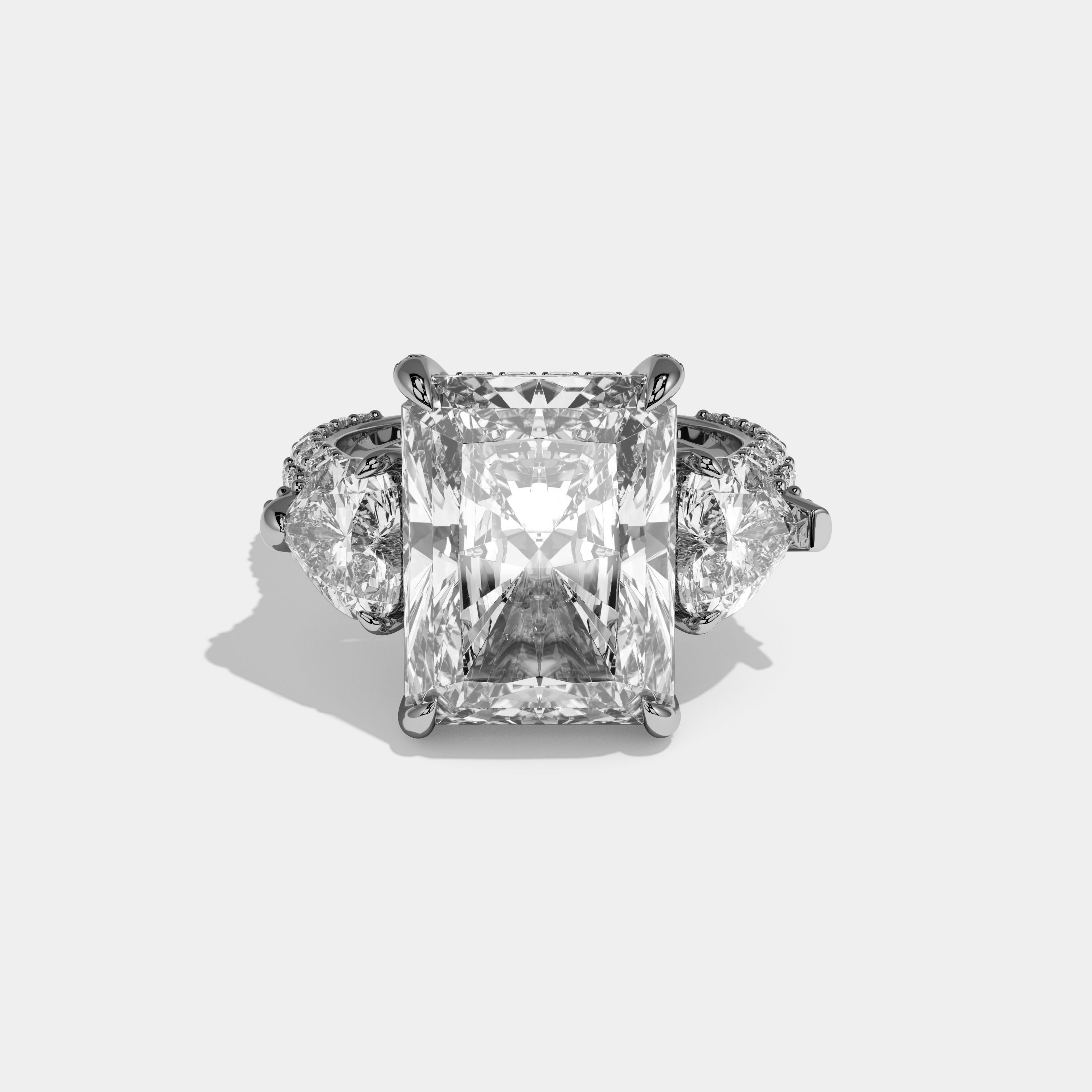 Evelyn Radiant Cut Diamond Halo With Heart Sides Engagement Ring 10ct 18k White Gold