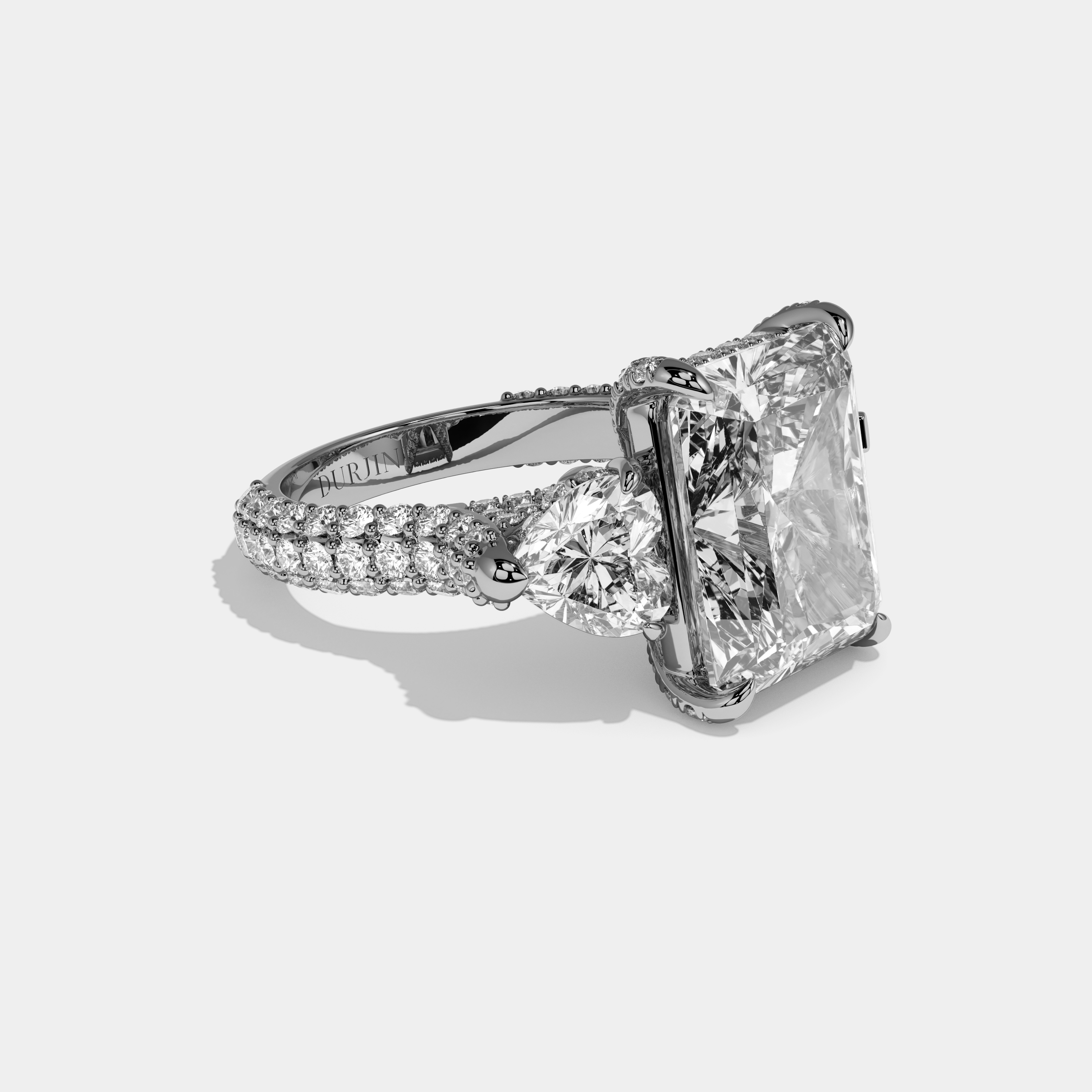 Evelyn Radiant Cut Diamond Halo With Heart Sides Engagement Ring 10ct 18k White Gold