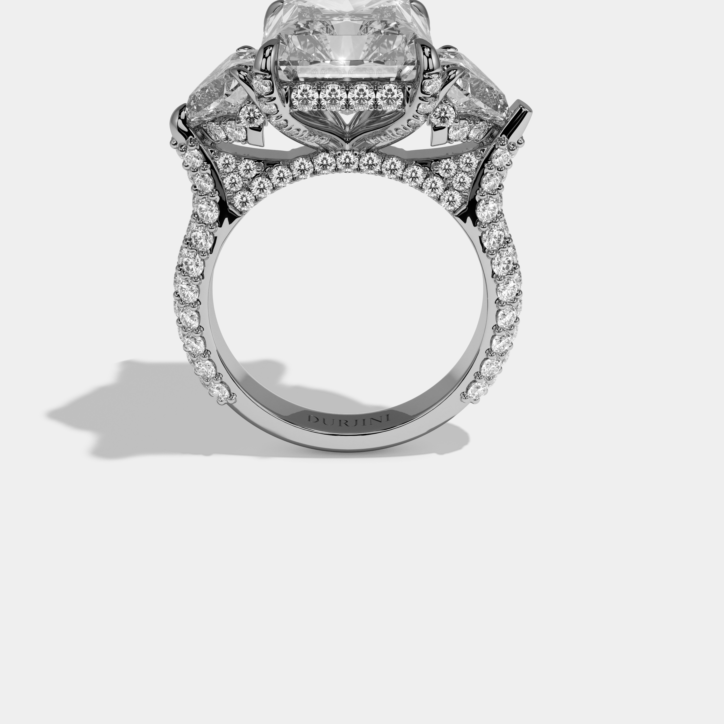 Evelyn Radiant Cut Diamond Halo With Heart Sides Engagement Ring 10ct 18k White Gold