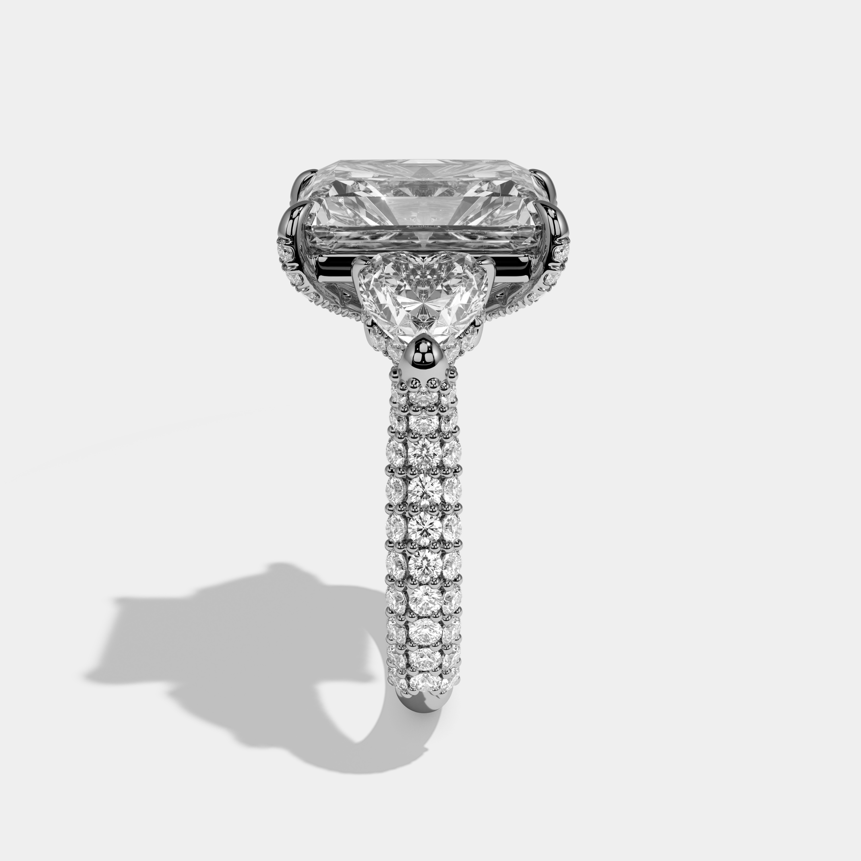 Evelyn Radiant Cut Diamond Halo With Heart Sides Engagement Ring 10ct 18k White Gold