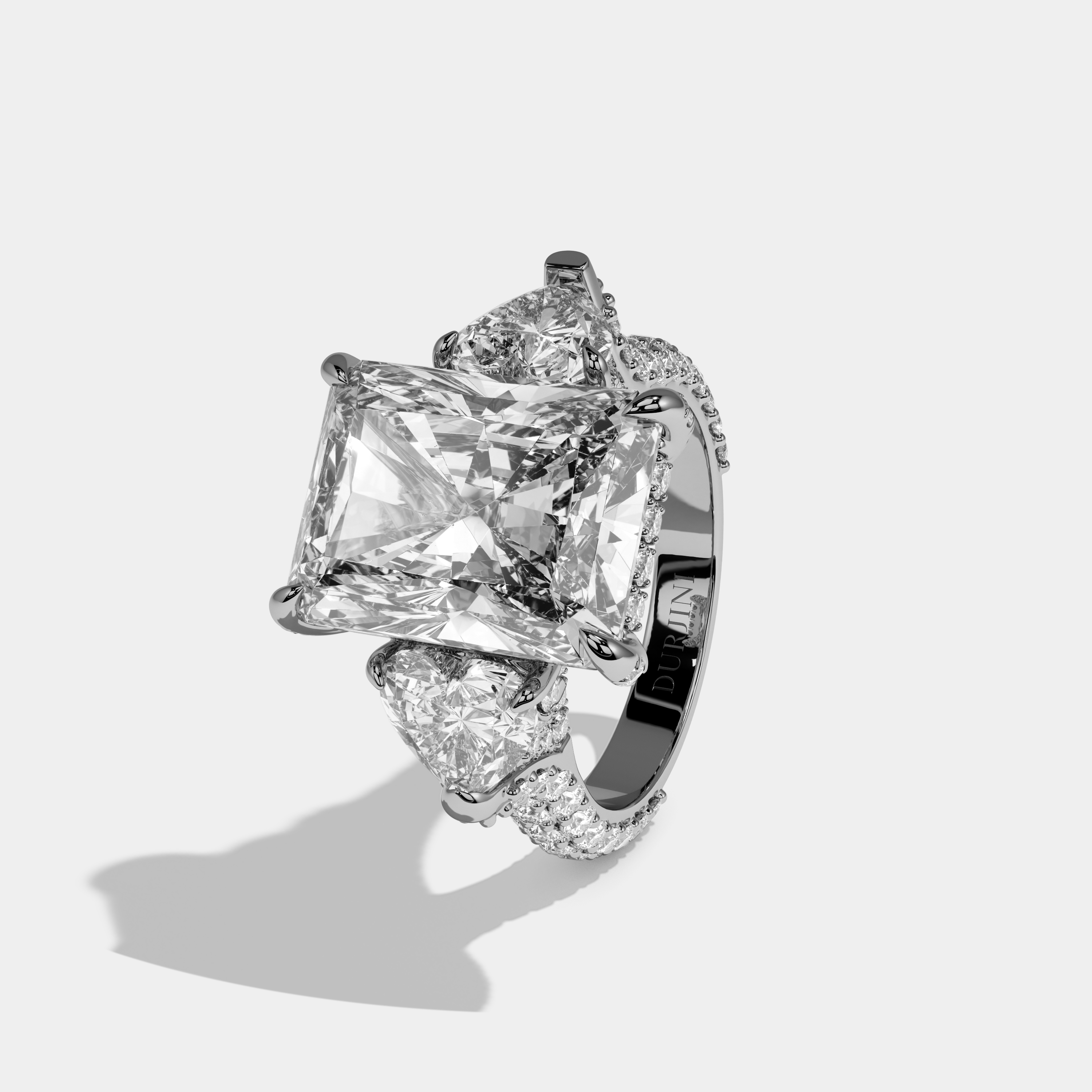 Evelyn Radiant Cut Diamond Halo With Heart Sides Engagement Ring 10ct 18k White Gold