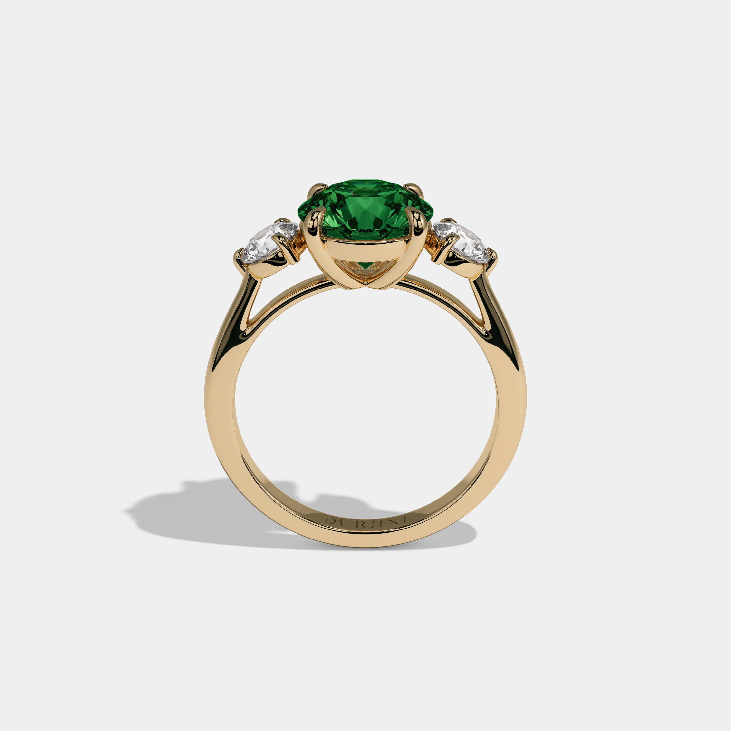 Margaret Fancy Dark Green Round Brilliant Cut Diamond Plain Band With Round Cut Sides Engagement Ring 7ct 18K Yellow Gold