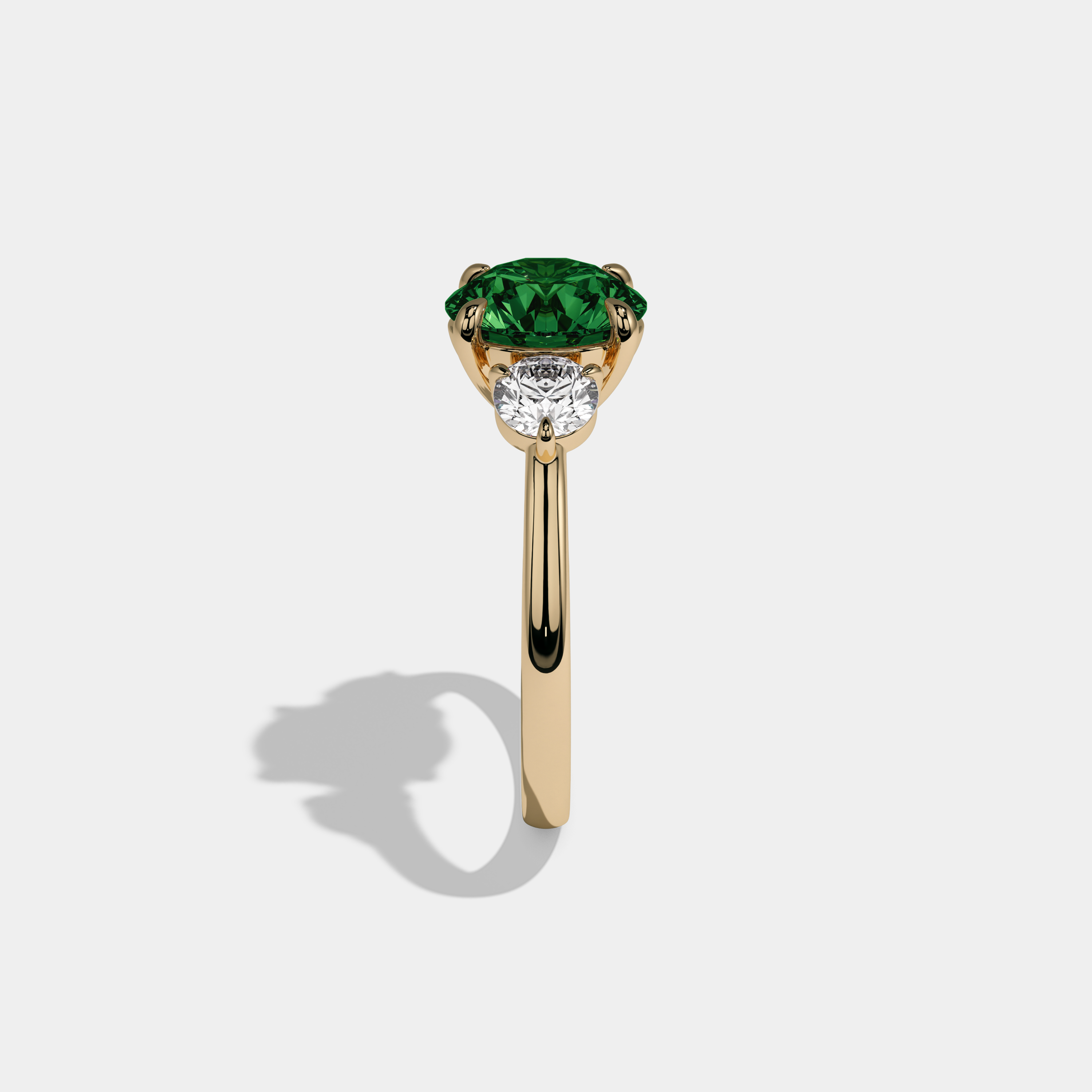 Margaret Fancy Dark Green Round Brilliant Cut Diamond Plain Band With Round Cut Sides Engagement Ring 7ct 18K Yellow Gold