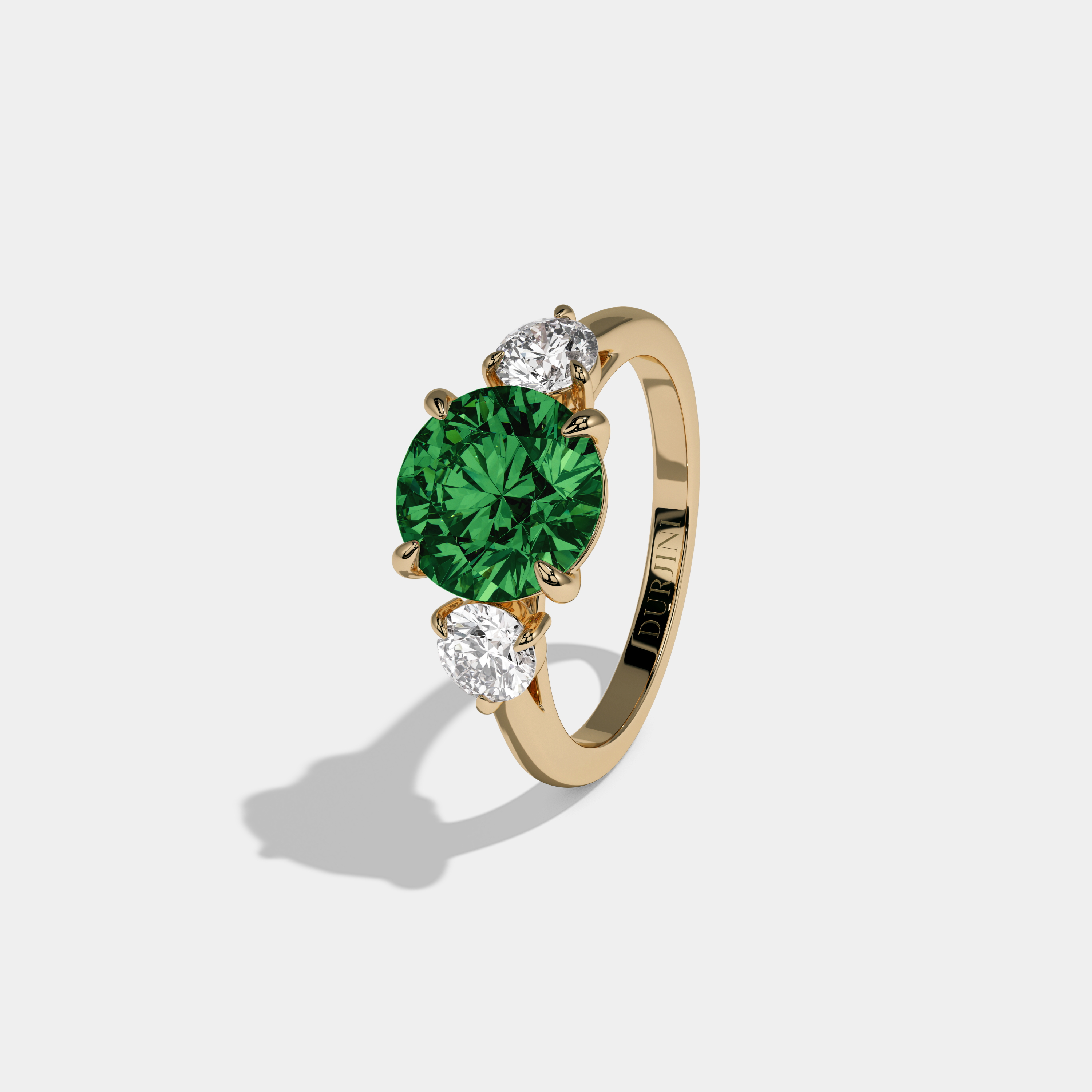 Margaret Fancy Dark Green Round Brilliant Cut Diamond Plain Band With Round Cut Sides Engagement Ring 7ct 18K Yellow Gold
