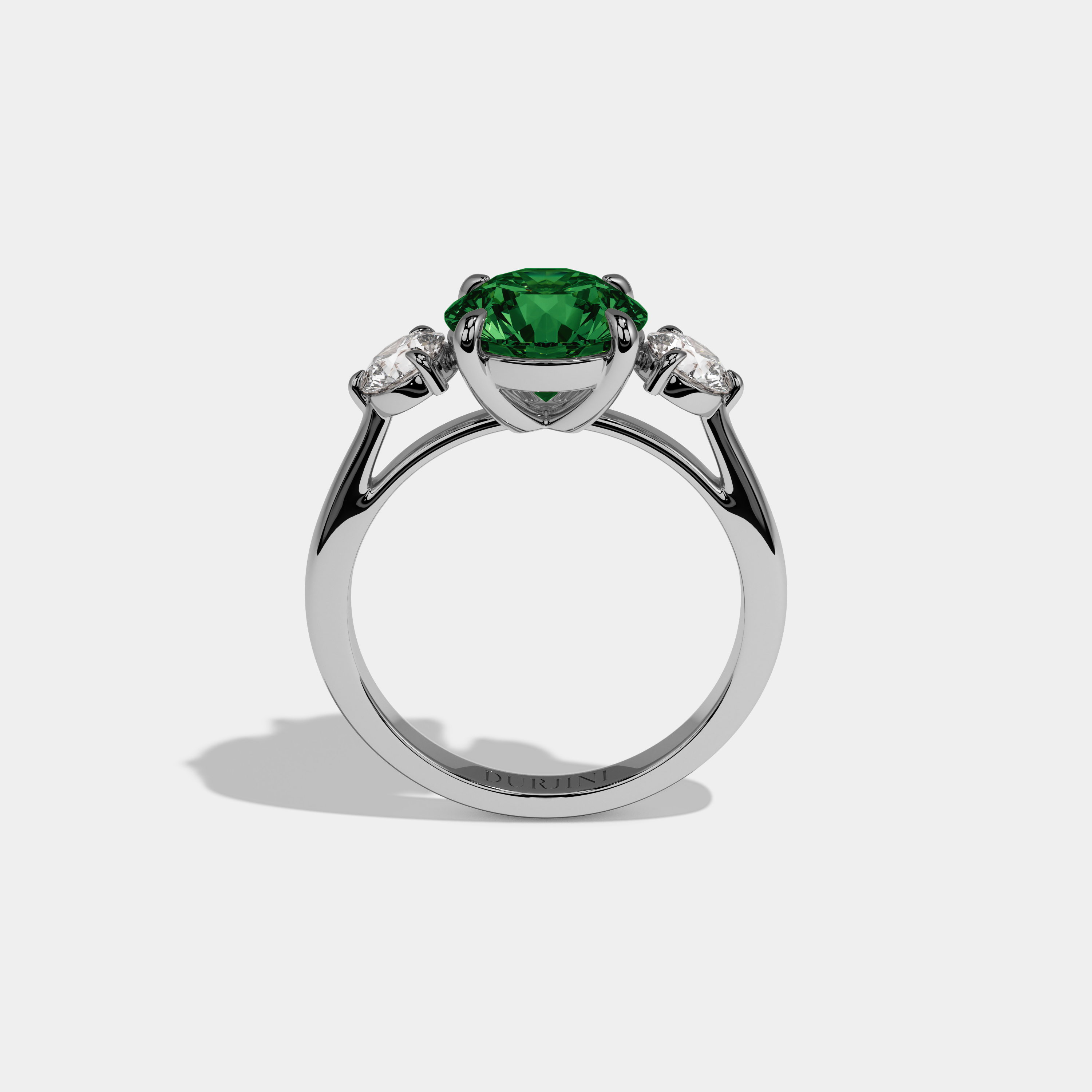 Charlotte Fancy Dark Green Round Brilliant Cut Diamond Plain Band With Round Cut Sides Engagement Ring 7ct 18K White Gold