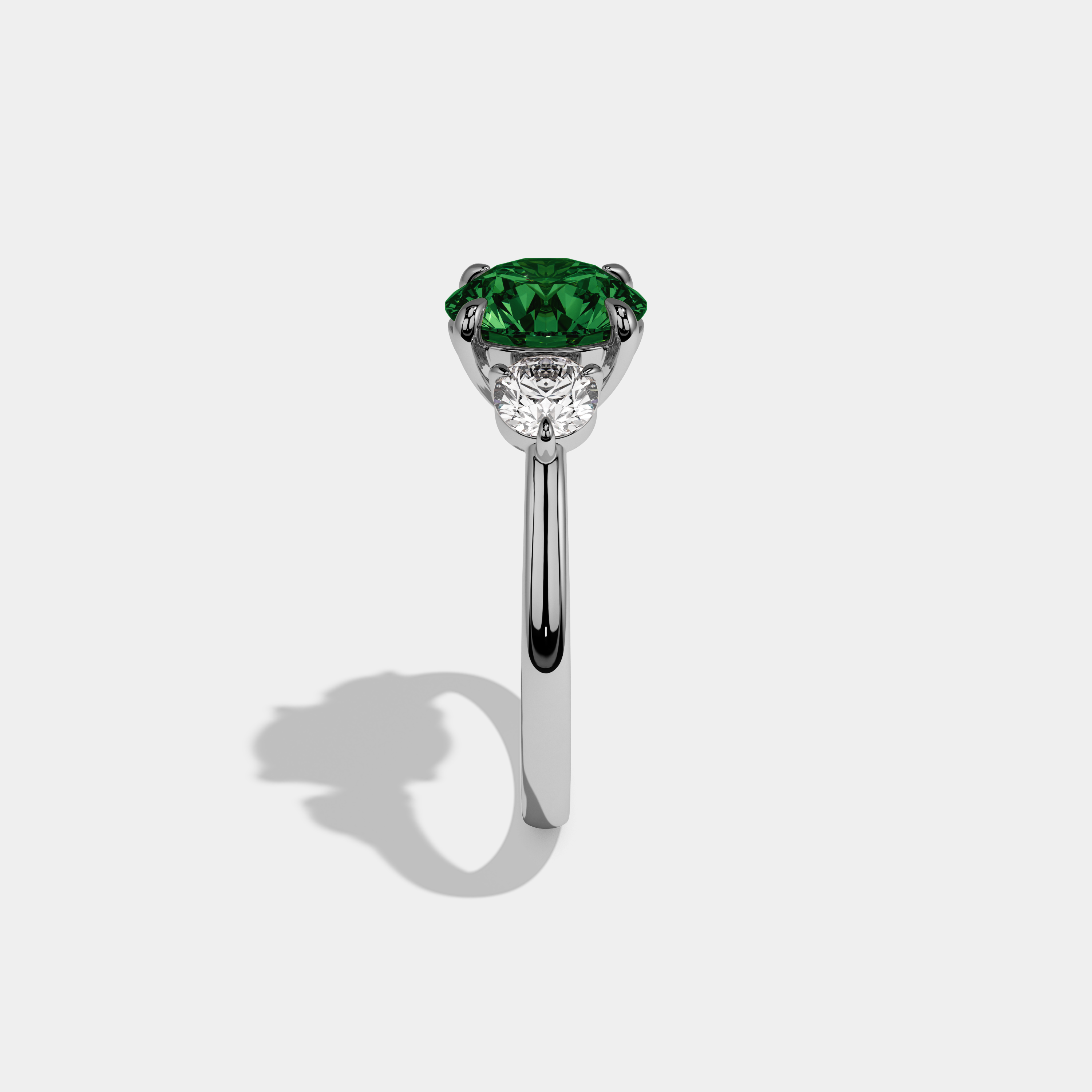 Charlotte Fancy Dark Green Round Brilliant Cut Diamond Plain Band With Round Cut Sides Engagement Ring 7ct 18K White Gold